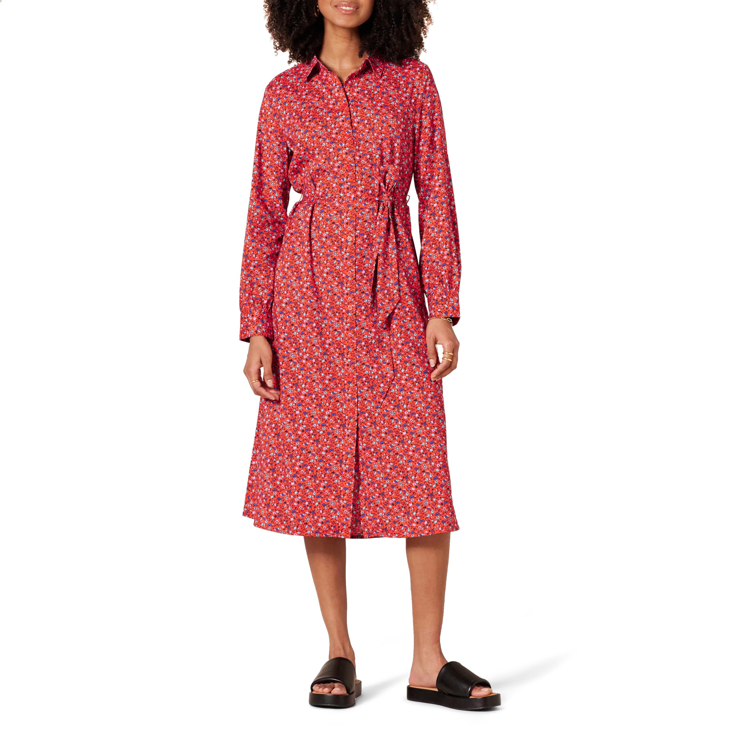 Amazon Essentials Womens Georgette Long Sleeve Midi Length Shirt Dress