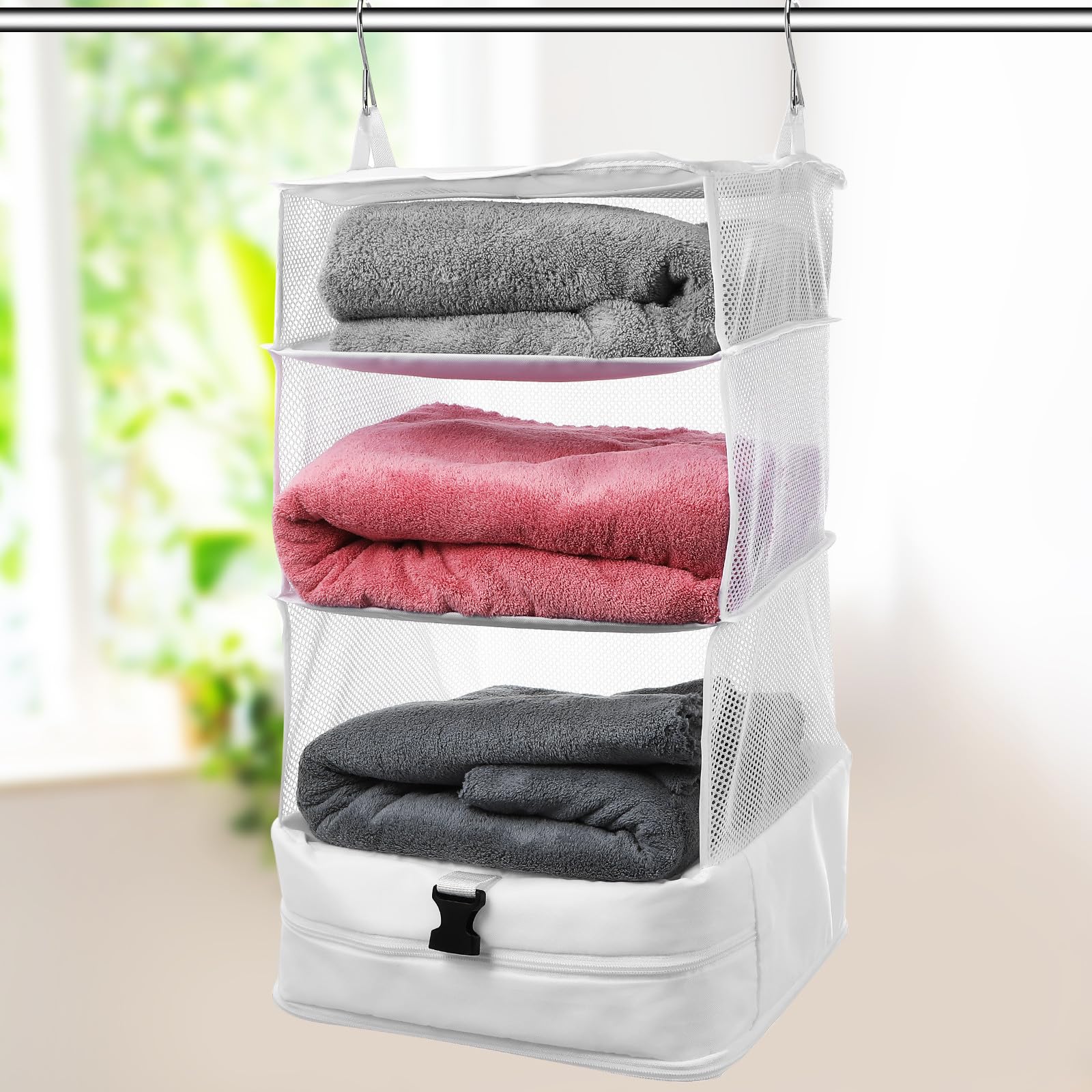 BESPORTBLE Organizador Colgante de Armario de 3 Capas en Tela Oxford Blanco, Bolsa de Almacenamiento Portátil y Ahorradora de Espacio para Ropa y Accesorios Hogar y Viajes