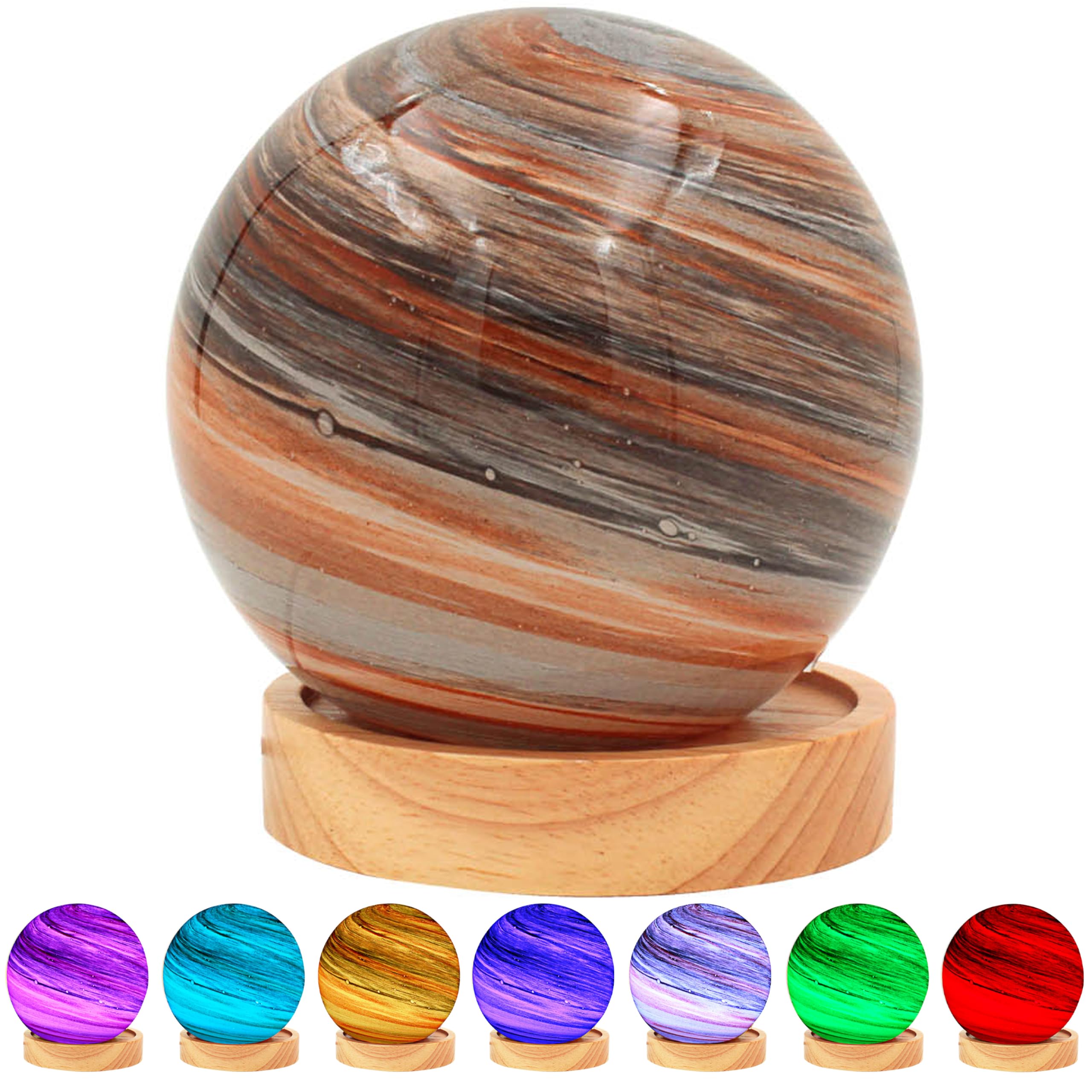 Planetary Glass LED Lamp 12cm Brown Colour Changing Night Light Cosmic Effect