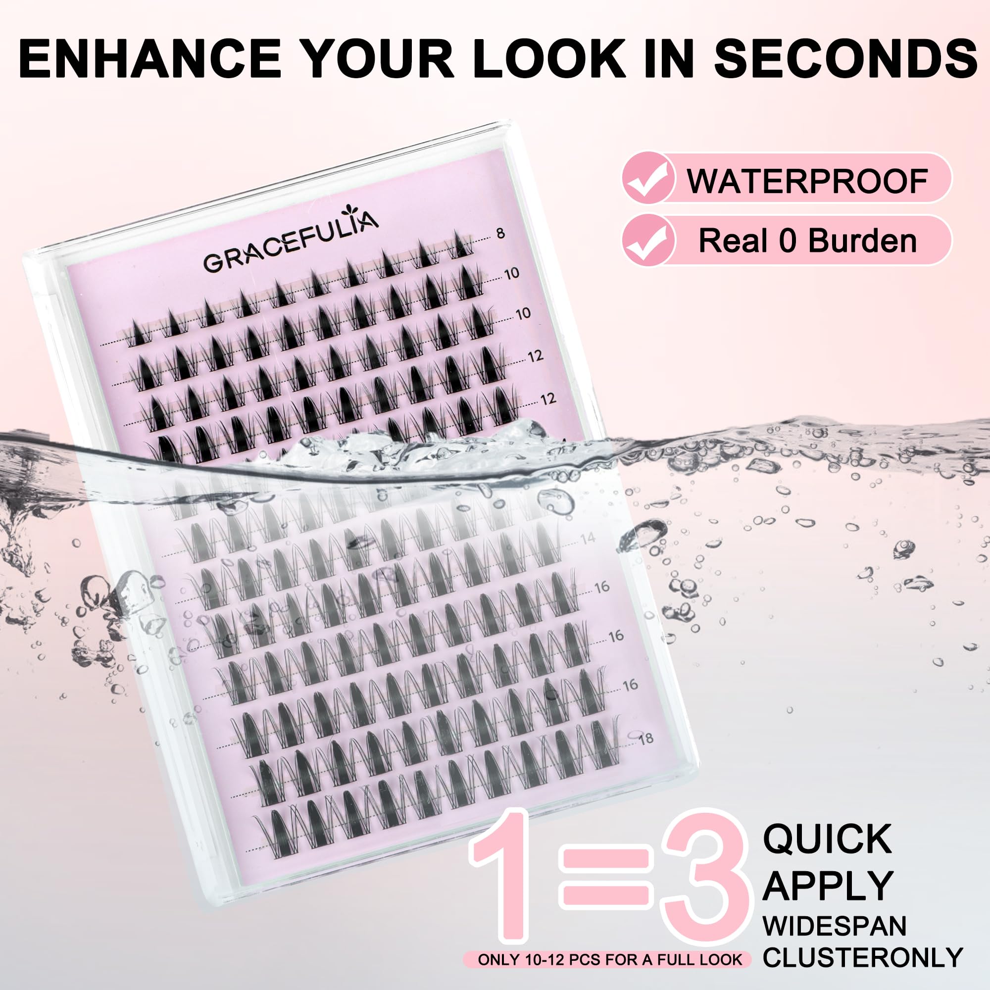 GRACEFULIA Manga Lash Clusters KIT 120PCS Anime and Doll Eye Eyelash Clusters, Spiky Natural Styles, DIY Extensions, Lightweight, Reusable 8 10 12 14 16 18mm