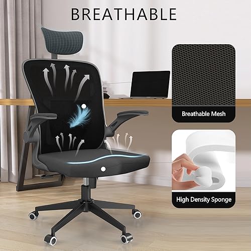 Miniatura 6 de Monhey Silla de oficina negra, silla de oficina ergonómica, silla de escritorio de oficina en casa para personas grandes y altas, silla de