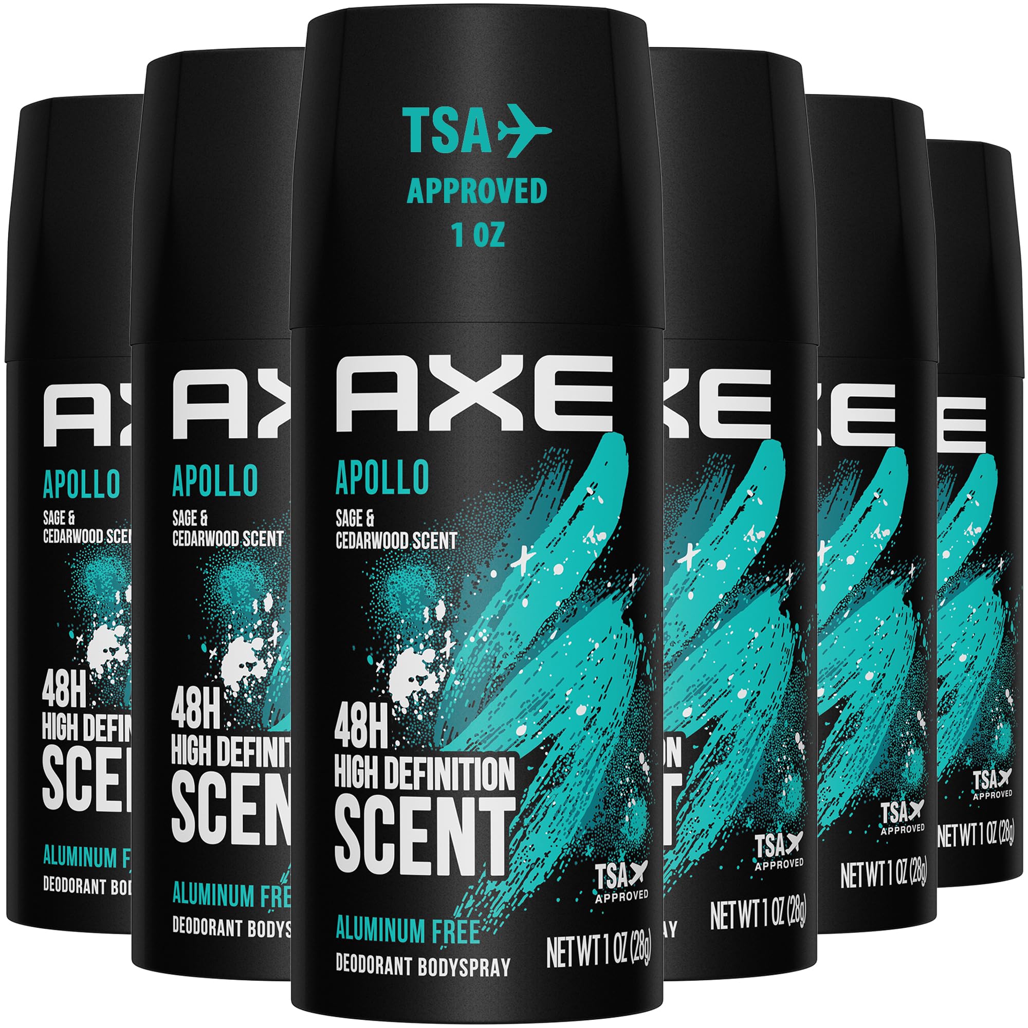 Men Travel Deodorant, Aluminum-Free, Bodyspray, Apollo 6-Pack – 48H Anti-Sweat Protection, TSA-Approved Body Spray, 1 Oz Ea