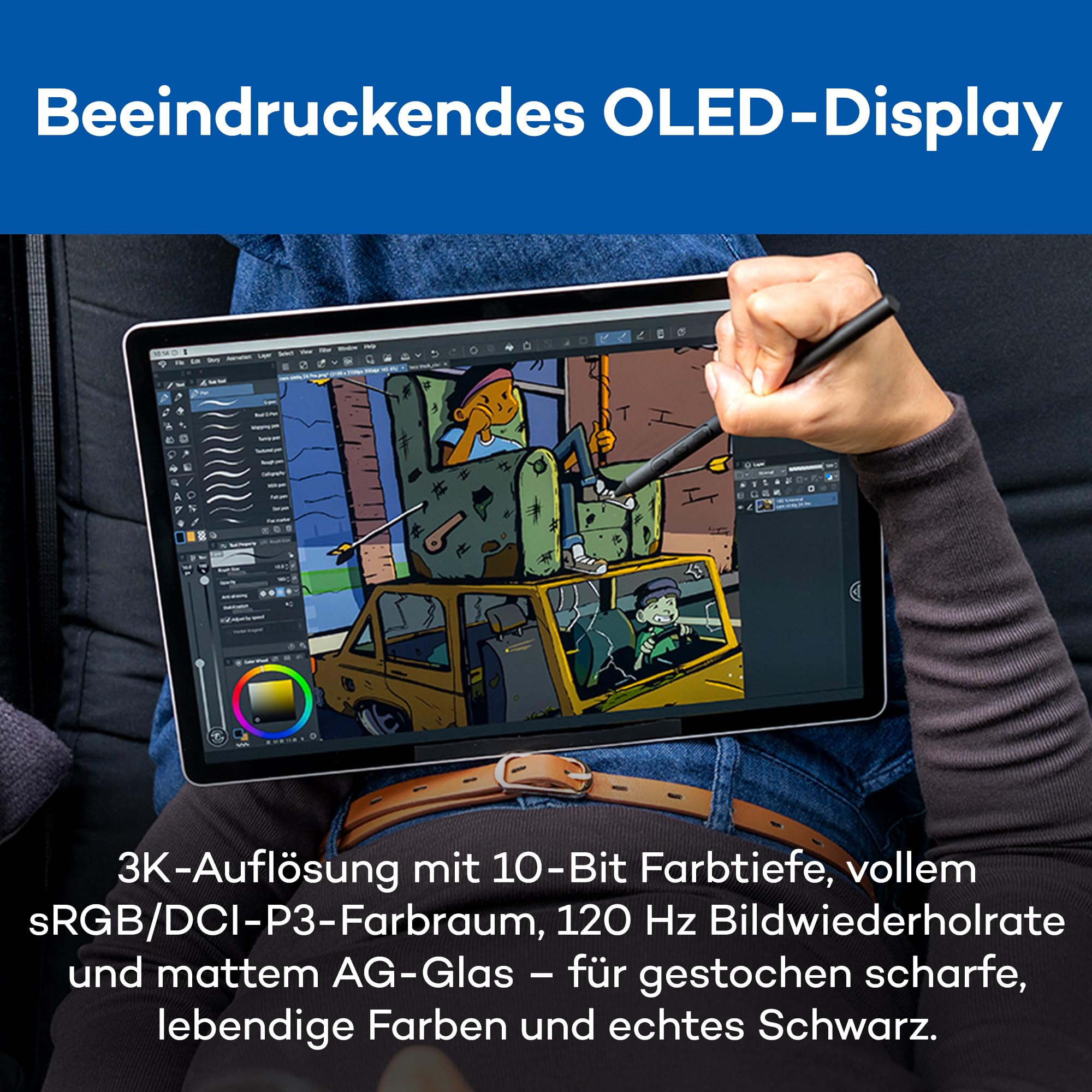 Wacom MovinkPad Pro 14 Zeichentablet – Stift-auf-Papier-Gefühl mit OLED-Display für echtes Schwarz, außergewöhnlichen Kontrast, schnelle Reaktionszeit, Premium Textured Glass, ultrapräziser Pro Pen 3