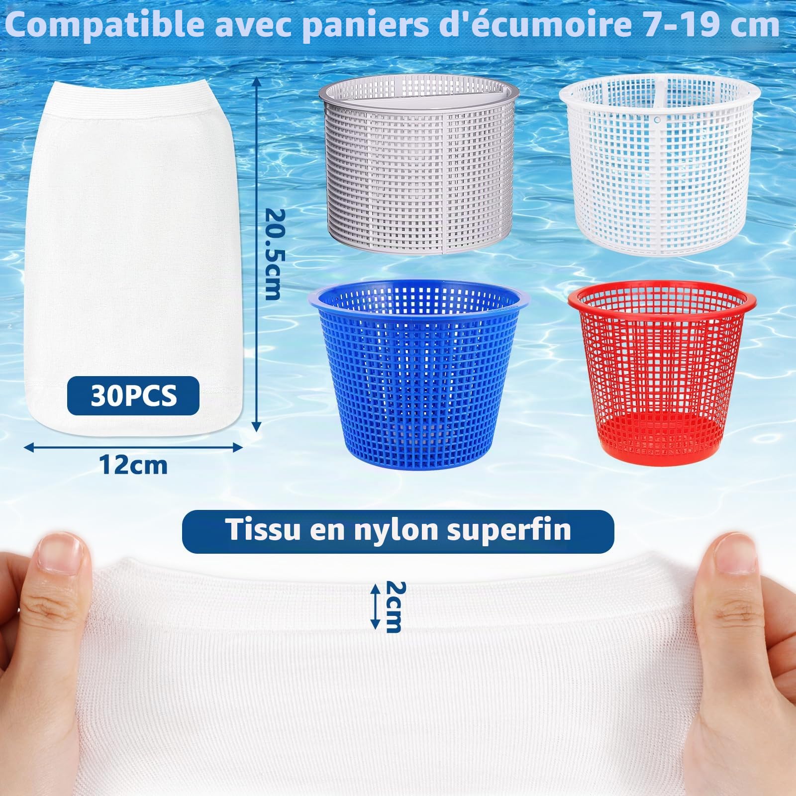 30 Pièce Chaussette Skimmer Piscine,Chaussettes Skimmer Reutilisable pour Panier Skimmer,Maille Ultra Fine,Nylon Élastiqu Pool Skimmer Socks pour Peuvent Emprisonner Pollen, Feuilles,Cheveux.