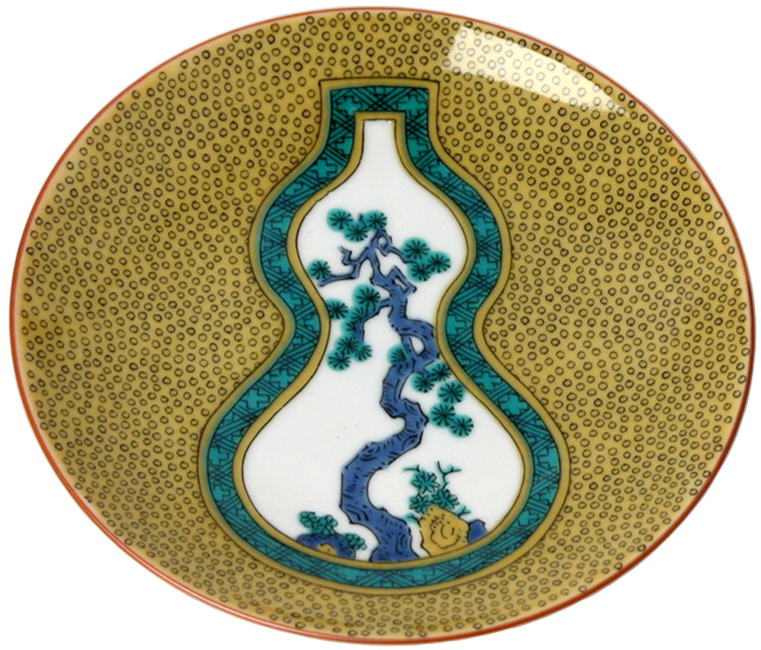Amazon｜青郊 九谷焼 5号皿 古九谷青手瓢箪割松図 MH-4｜小皿 