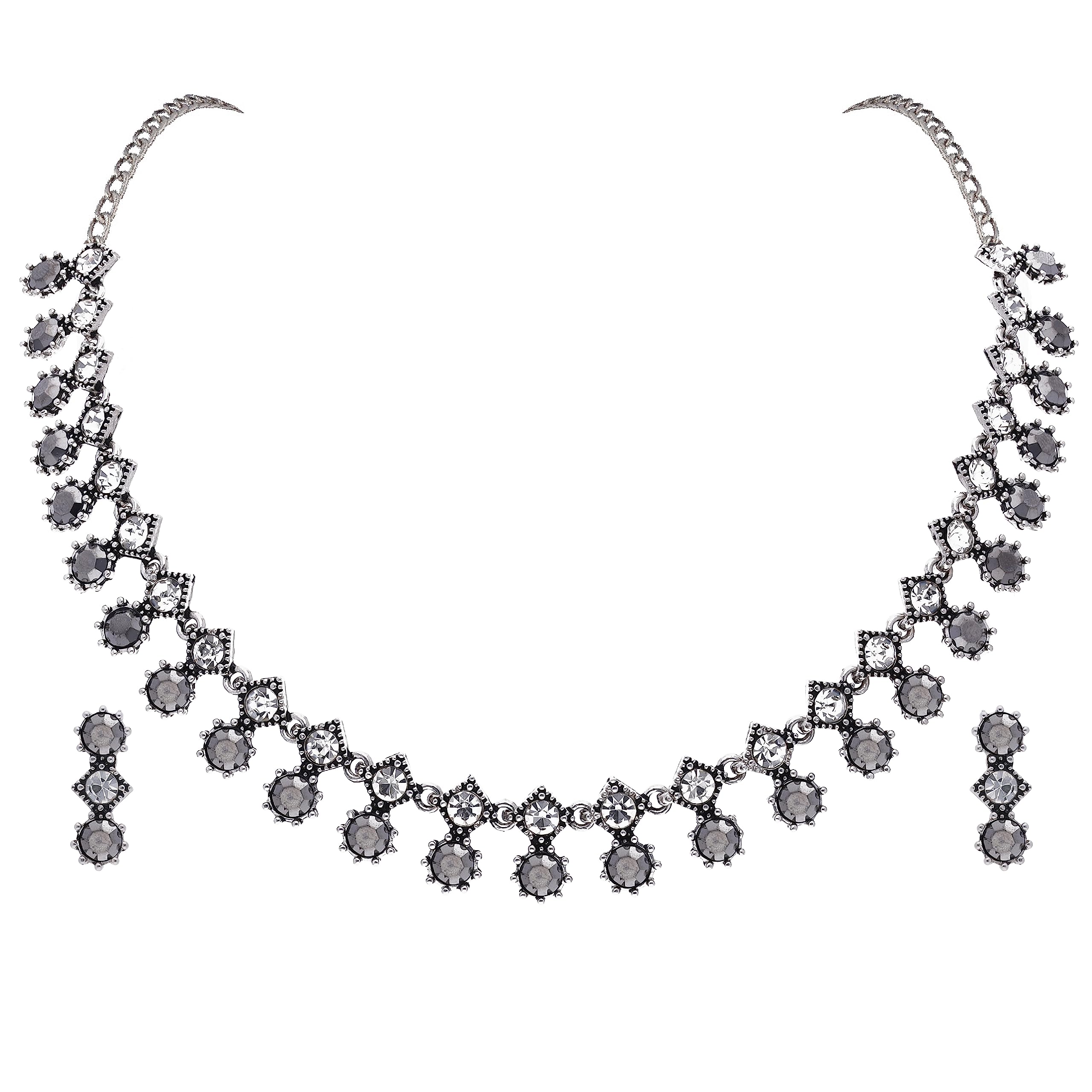 Brado Jewellery Oxidised Silver Plated Artificial Stone Studded Choker Necklace Jewelry set with 1 Pair of Earring for Women and Girls (Light Green) (B0C786J2VP) Amazon Price History, Amazon Price Tracker