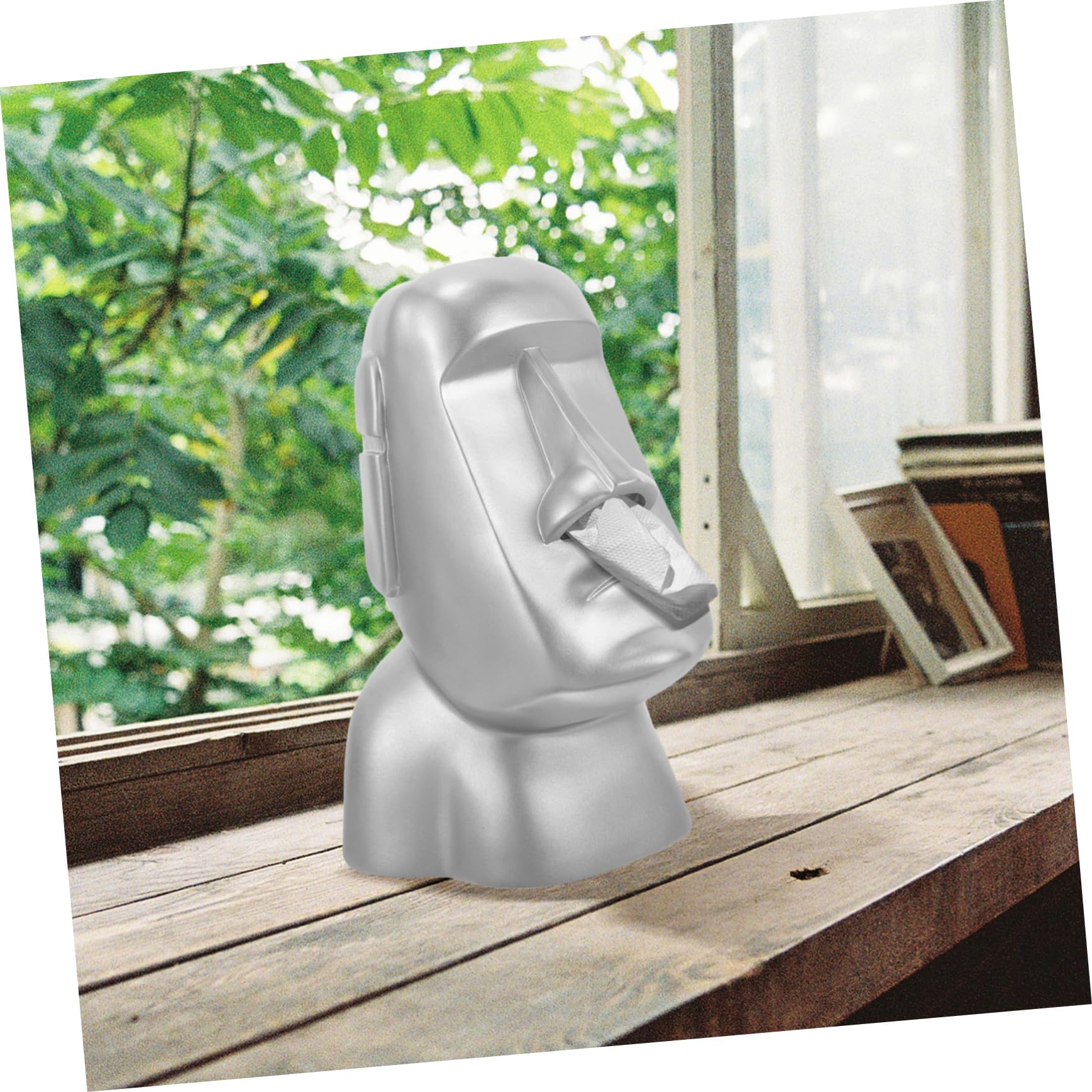 Cabilock Statua Moai Supporto Cuffie da Scrivania in Resina Argento | Decorazione Creativa per Casa e Ufficio, Regge Occhiali e Piccoli Oggetti, Idea Regalo Natale