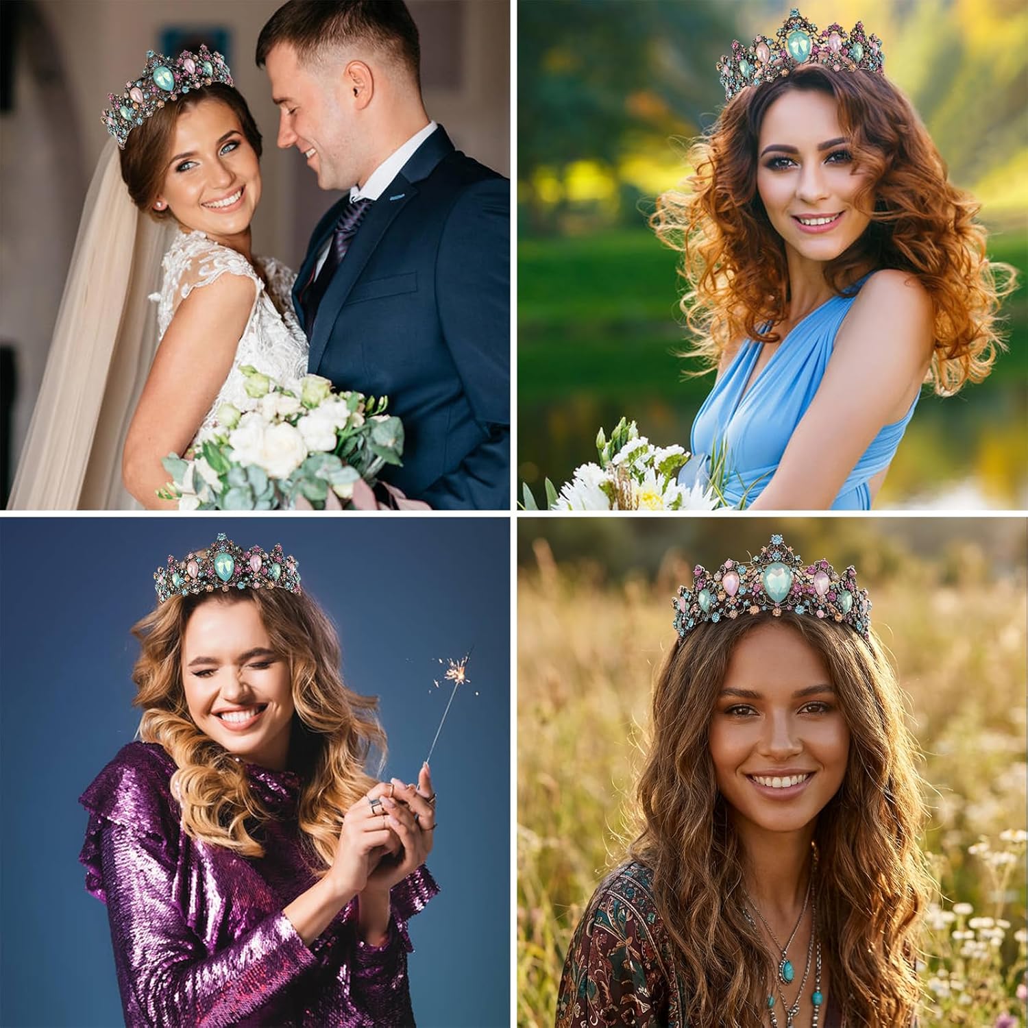 inSowni 1pc Birthday Wedding Princess Queen Vintage Sparkly Crystal Rhinestone Tiara Crown Headband Headpiece with 2 Bobby Pins for Women Girls Brides Bridesmaids - Image 6