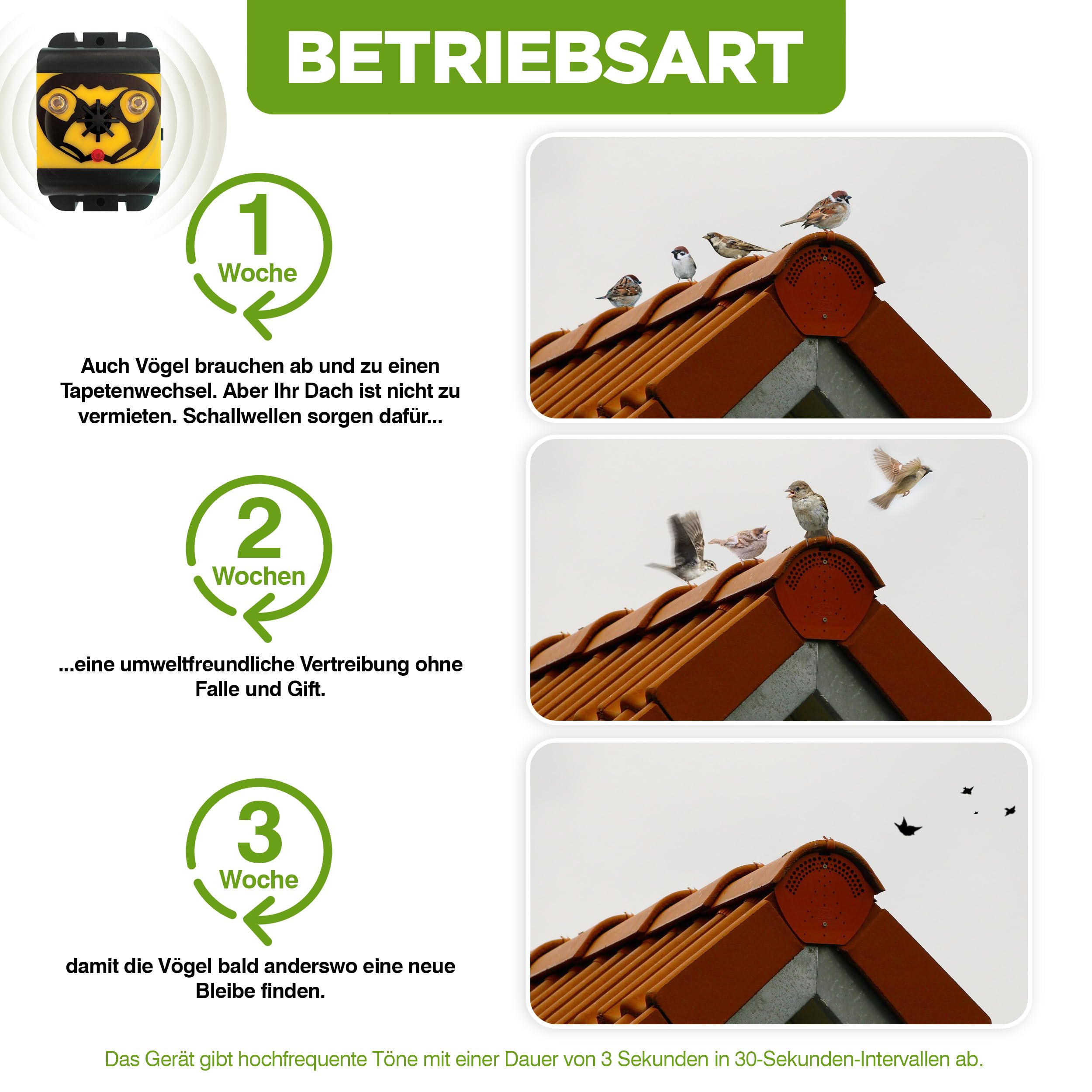 ISOTRONIC Vogelabwehr mit Blitz & Ultraschall – batteriebetriebener Vogelschreck zur Abwehr von Vögeln & Tauben – Taubenabwehr für Balkon & Garten – Vogelvertreiber 40m² Wirkungsbereich (2 Stück)