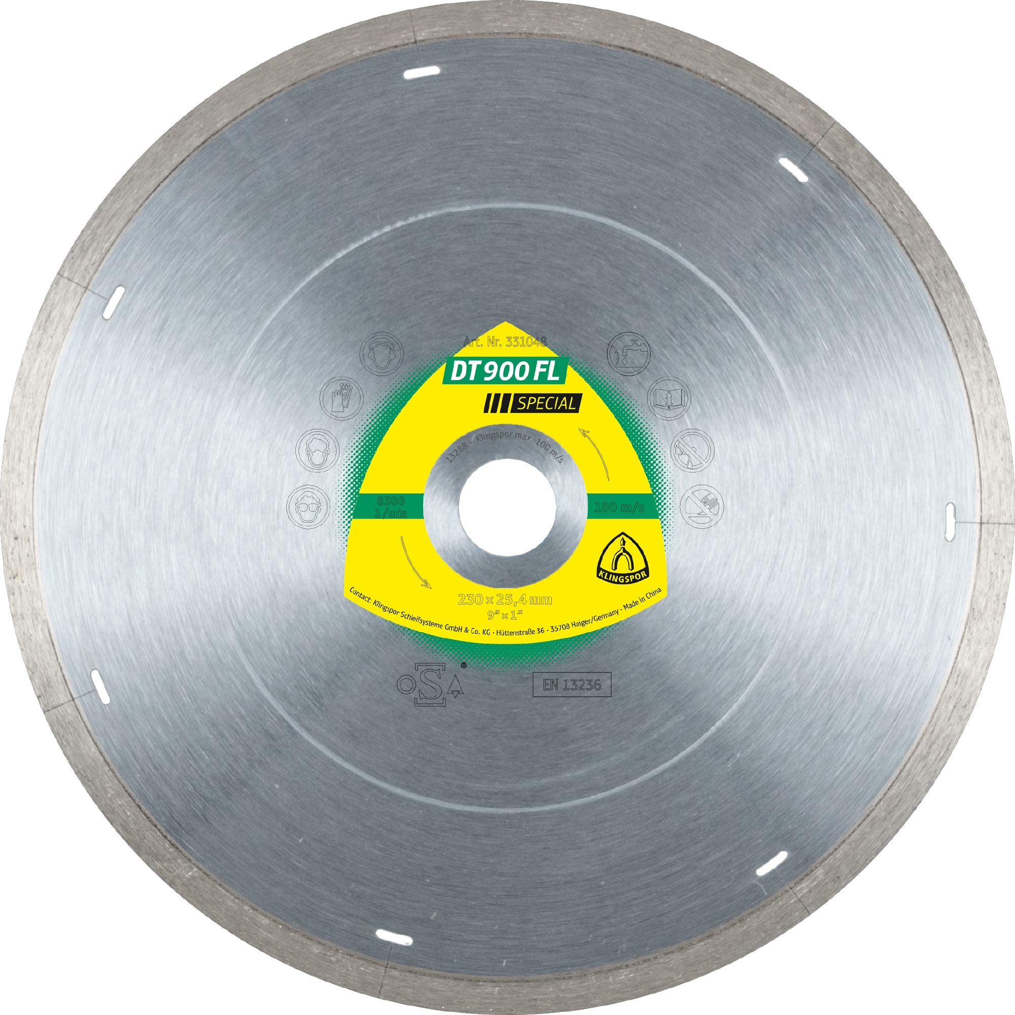 DT 900 FL - Disco de corte de diamante (180 x 1,6 x 30 mm, 1,6 x 7 mm) Borde con ranuras láser.