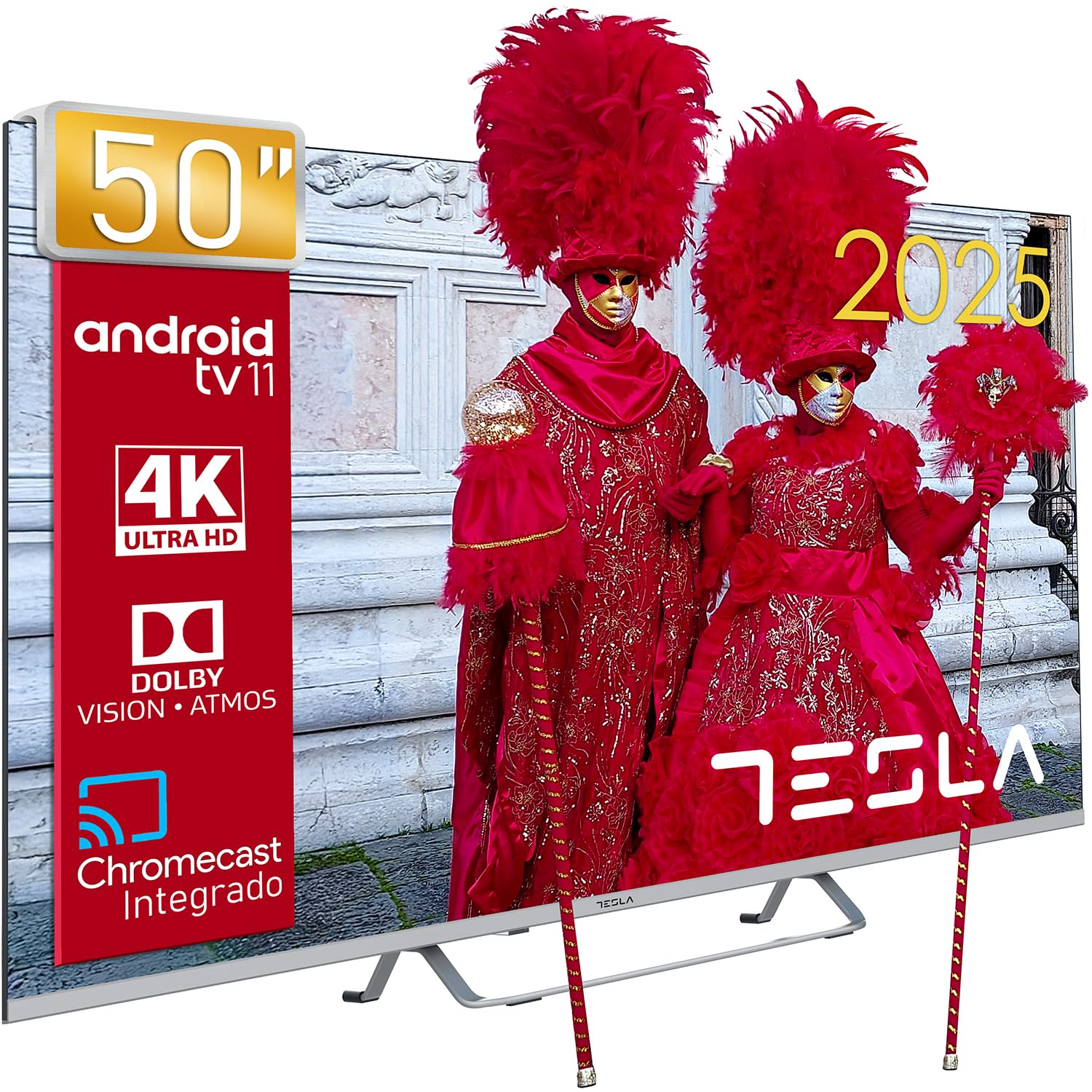 TESLA - Smart TV de 50" (127cm), Televisión Resolución UHD, Android TV 11, Hey Google Official Assistant, WiFi & Bluetooth, 2 Altavoces 12W, Chromecast Integrado, HDR10 3.840x2.160 (50E635SUS) - 2025