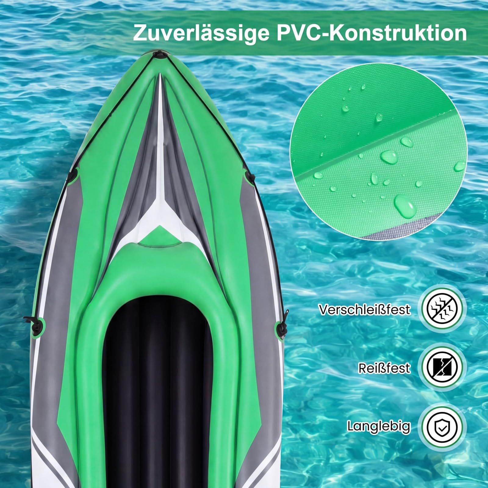 COSTWAY Kajak aufblasbar 2 Personen, aufblasbares Kanu mit Aluminiumpaddel, Handpumpe und Reparaturset, Schlauchboot, 160 kg Gewichtskapazität