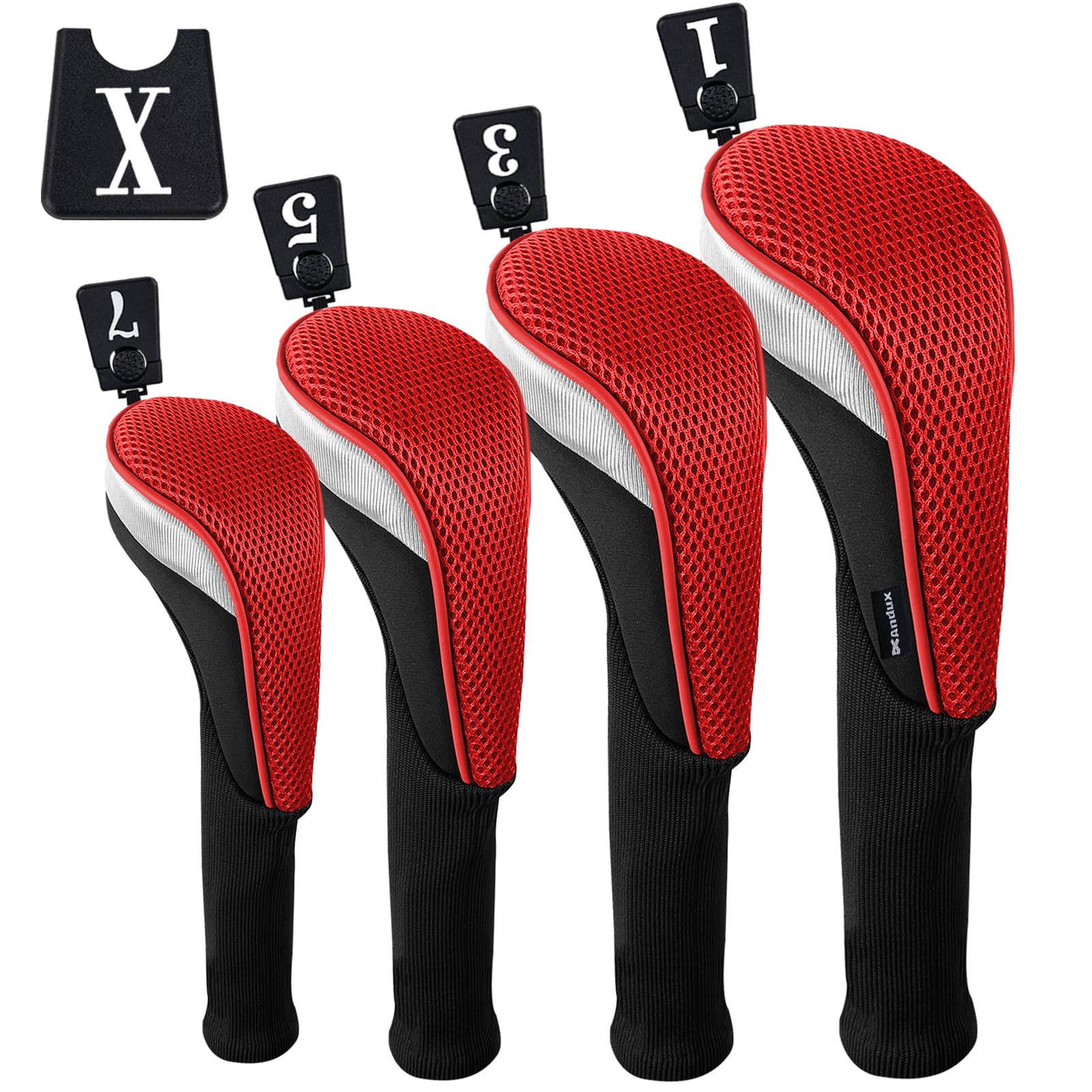 Andux 4pcs/Set Mesh Golf Wood Club Head Covers Long Neck