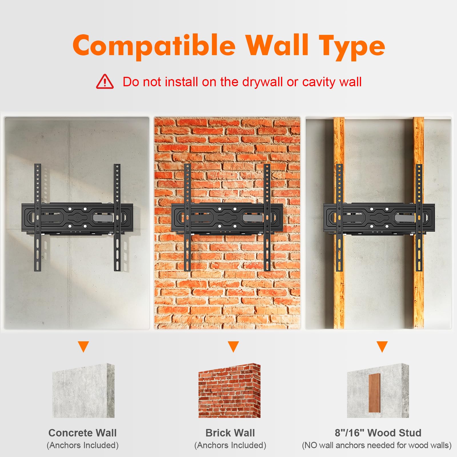 GRIFEMA GB1006-4 Support Mural TV 26-65 Pouces, Fixation Murale TV Contenir Jusqu'à 35KG, Accroche Television Mural Orientable,Inclinable et Extensible, Max Vesa 400x400mm pour Plat/Incurvé