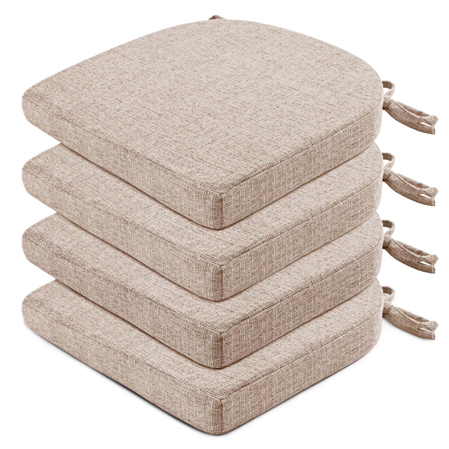 Wellsin Chair Cushions for Dining Chairs 4 Pack - Kitchen Chair Cushions with Ties and Non-Slip Backing - Dining Chair Pads 16"X16"X2", Oatmeal Beige