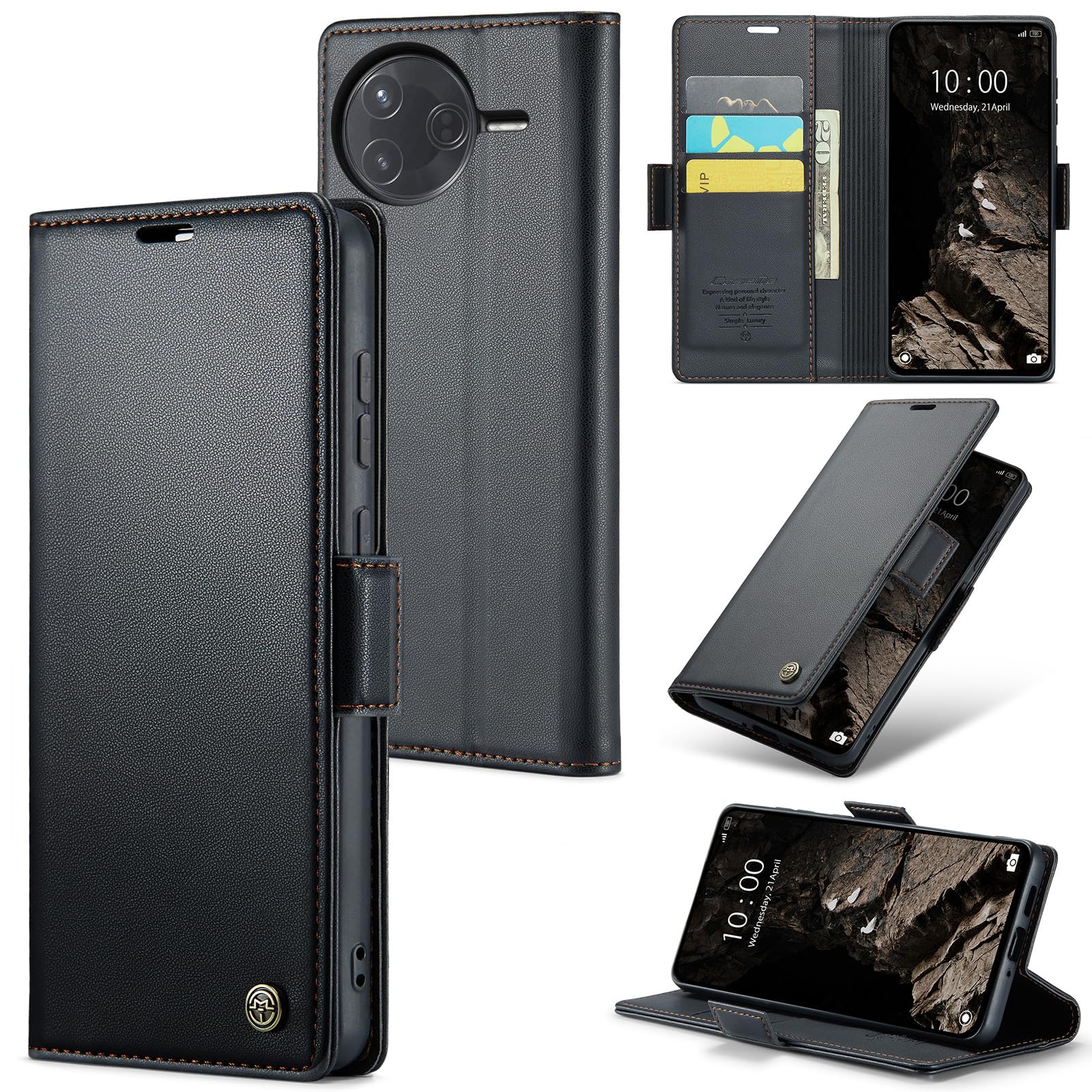 Funda para Xiaomi Poco F7 Pro, Funda de Cierre Magnético, Cartera de Cuero PU con [Bloqueo RFID], Soporte, Ranura para Tarjetas, Carcasa de Libro, Case para Xiaomi Poco F7 Pro, Negro