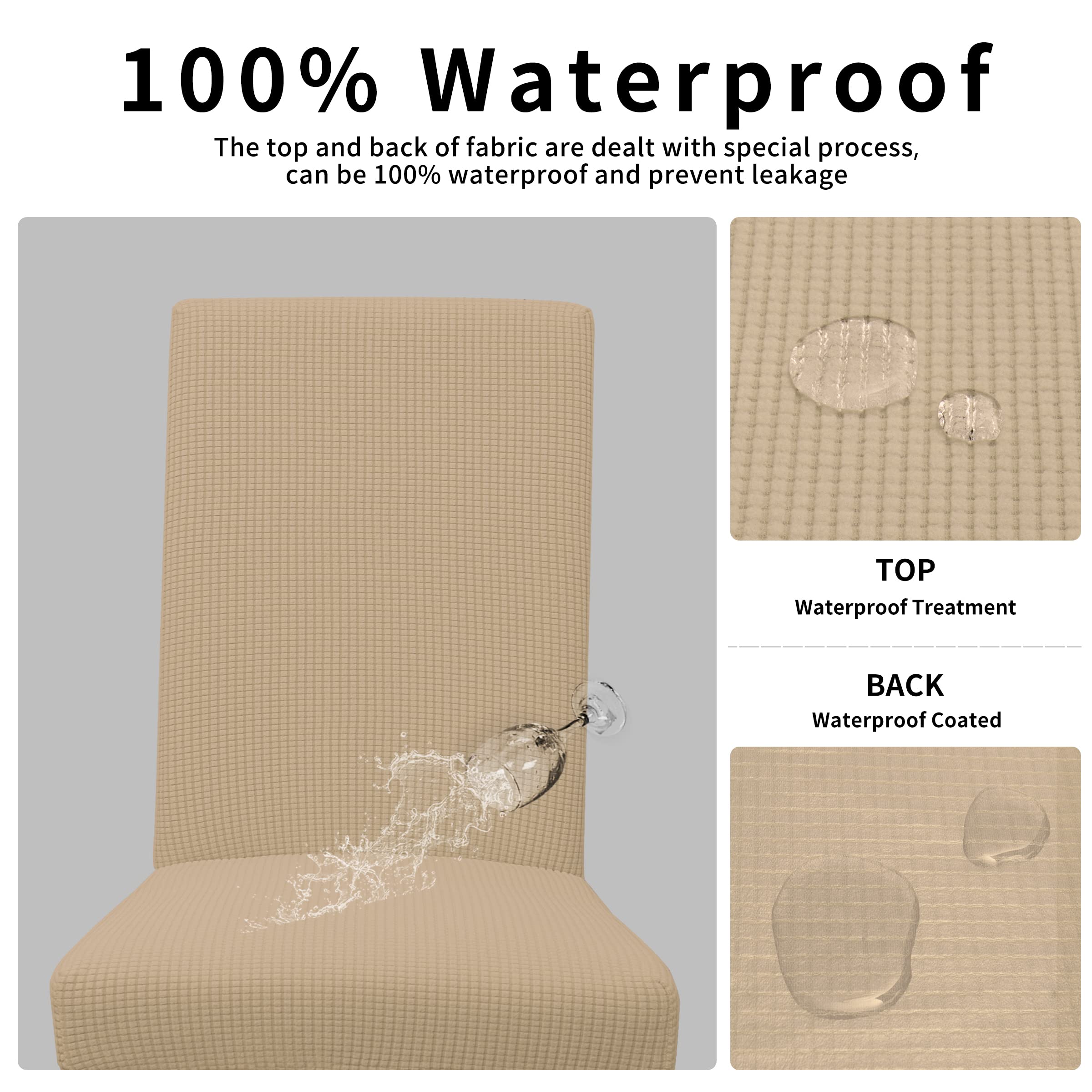 Easy-Going Set di 6 coprisedia 100% impermeabili per sala da pranzo, in tessuto jacquard elasticizzato, rimovibili e lavabili, per casa, ristorante, banchetti (XL, sabbia)