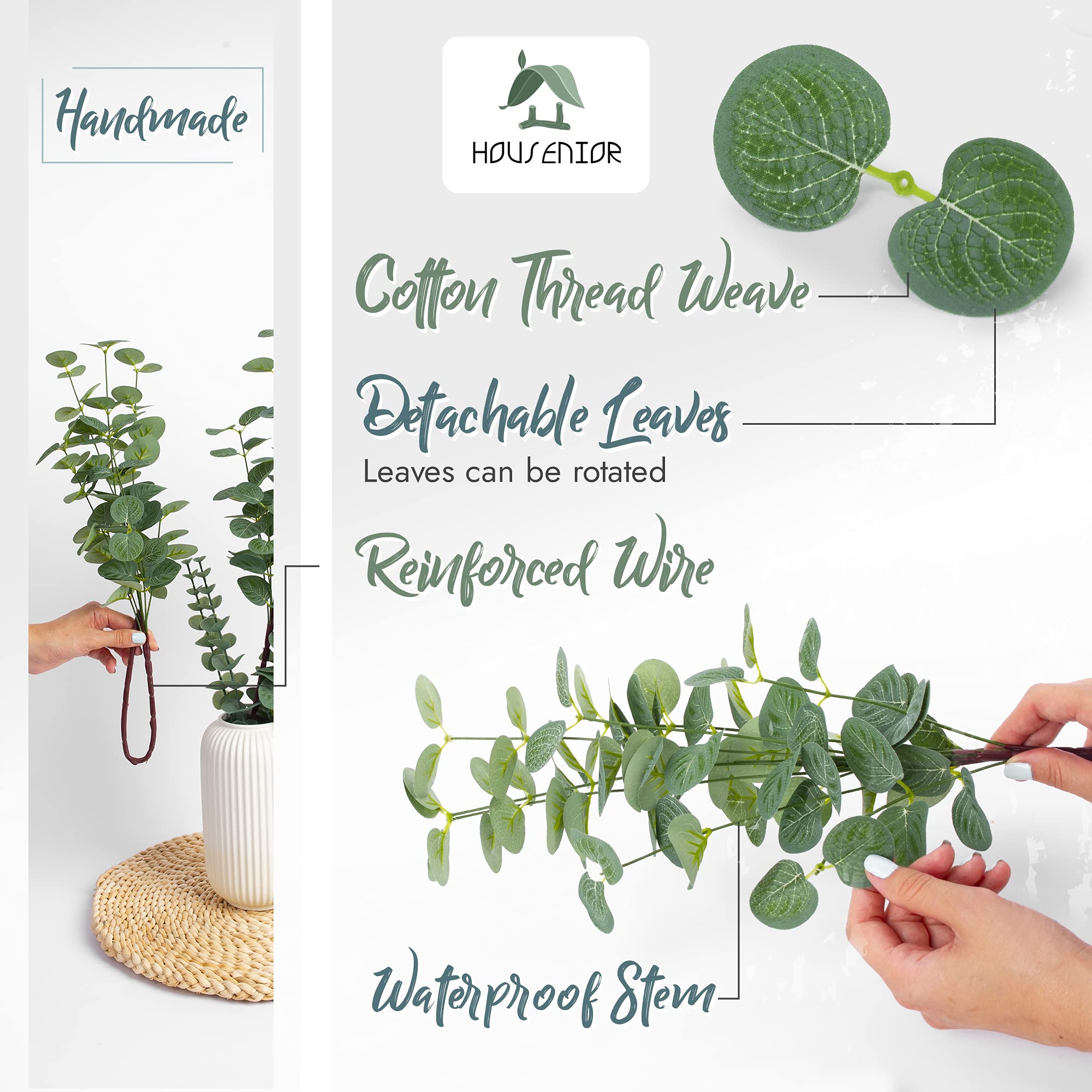 12 Artificial Eucalyptus Stems with Fake Leaves Decorative