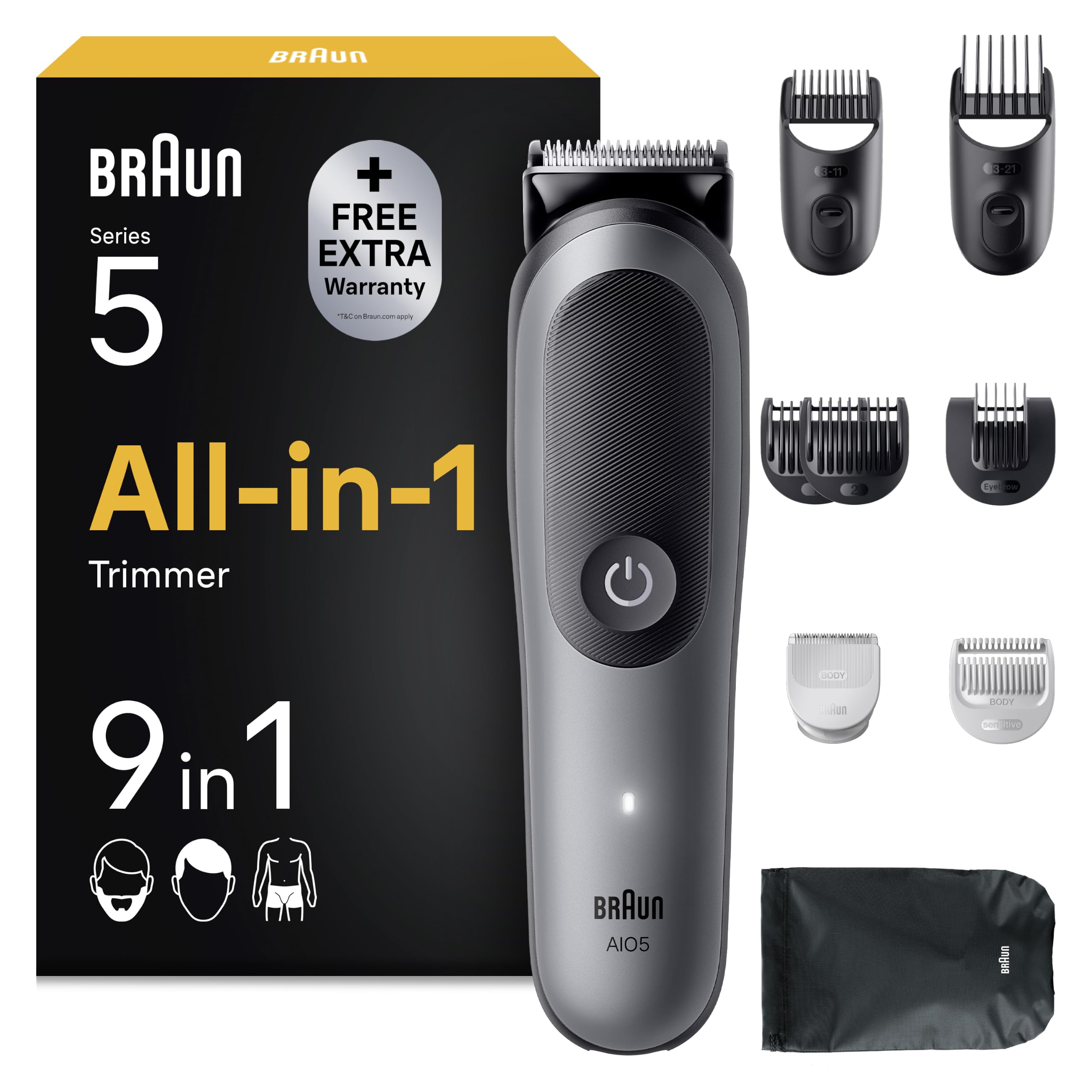 Braun All-in-One Series 5 Multigroom, 9-in-1 Trimmer, AIO5535g, Grau