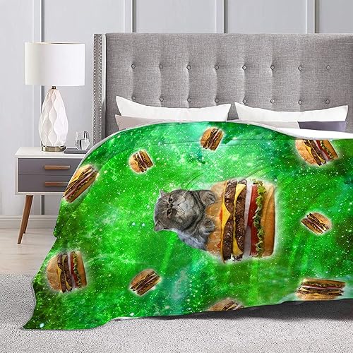 Miniatura 5 de Divertida manta de gato para niñas y mujeres, regalos para amantes de los gatos y hamburguesas, manta para niños y adultos, manta de forro polar