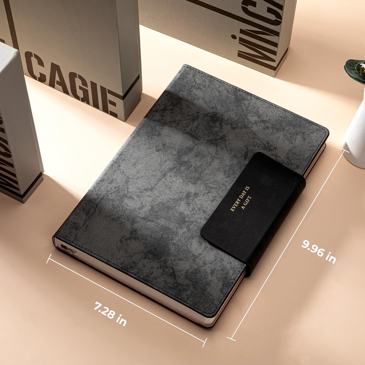 MINICAGIE Leather Journal for Men 320 Pages B5 Large Journaling Notebooks with 100 GSM Thick Paper Journals for Writing Notebook for Men & Women with Buckle Closure Work Diary, 7.28" x 10.23", Grey