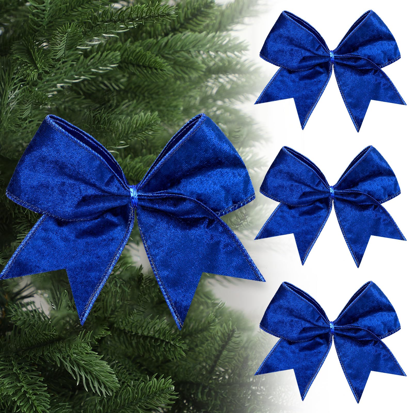 Panelee 12 Pcs Blue Velvet Winter Bows 6 x 6 in Wreath Bow Christmas Holiday Tree Decorations Ornaments for Hanukkah Xmas Tree Topper Wreath Garland