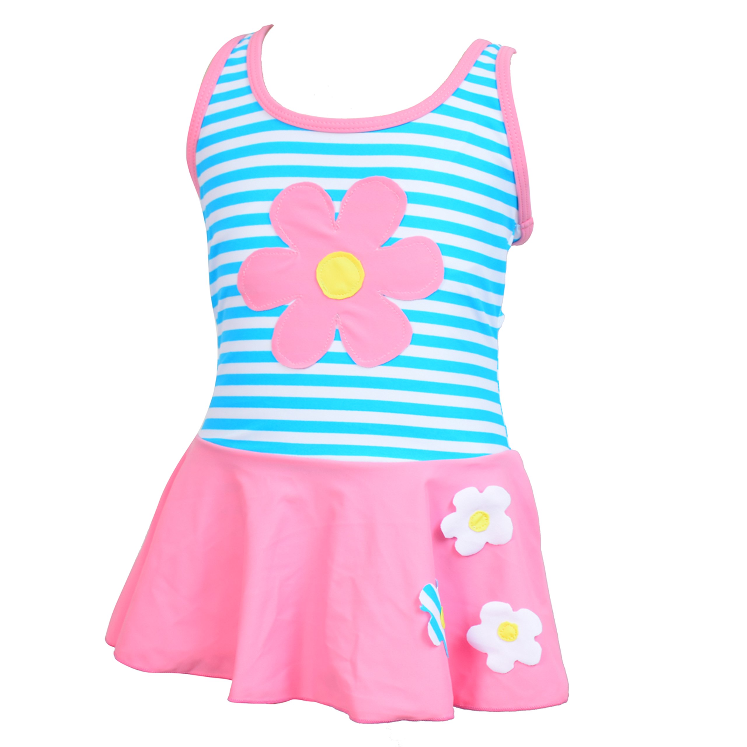 Girls One Piece Swimsuit Sun Flower Princess Cover-Ups Skirts Bathing Suit Swimwear 3-9 Years (Pink, 8-9 Years)
