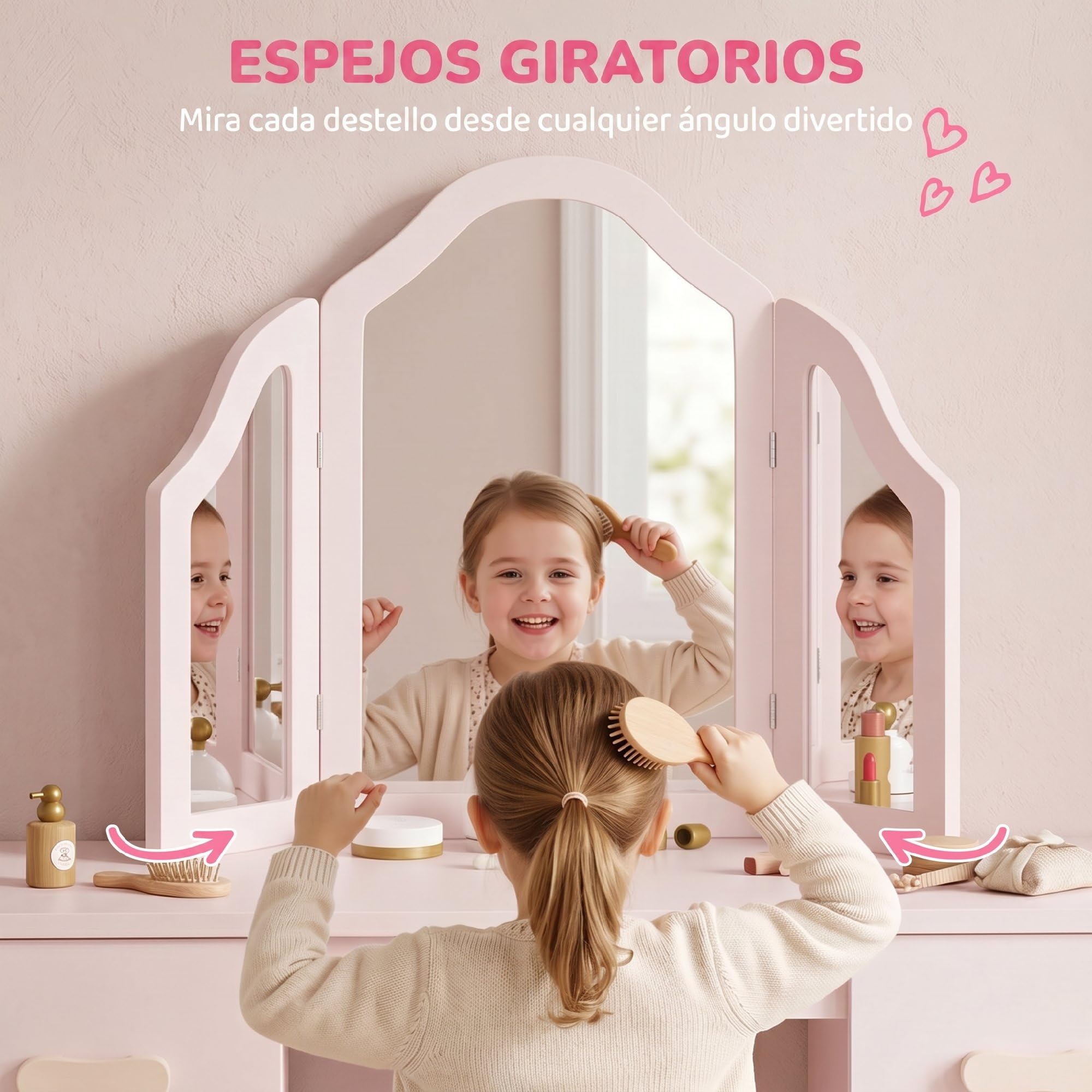 AIYAPLAY Tocador para Niñas 2 en 1 con Taburete a Partir de 3 Años Rosa