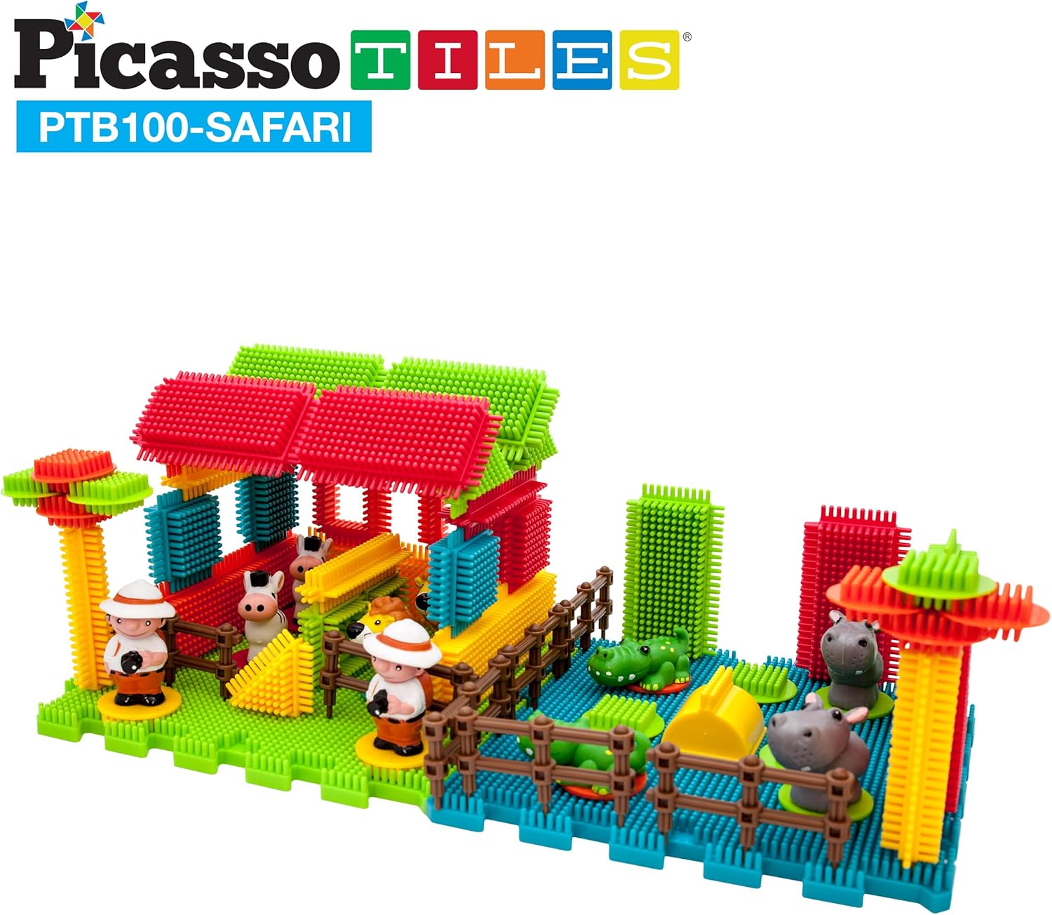 Picasso Toys PTB100 100pcs Hedgehog Block 3D Building Blocks Tiles Safari Theme Set Learning Playset STEM Toy Set Educational Kit Child Brain Development Preschool Kindergarten Toy for Age 3 & Up