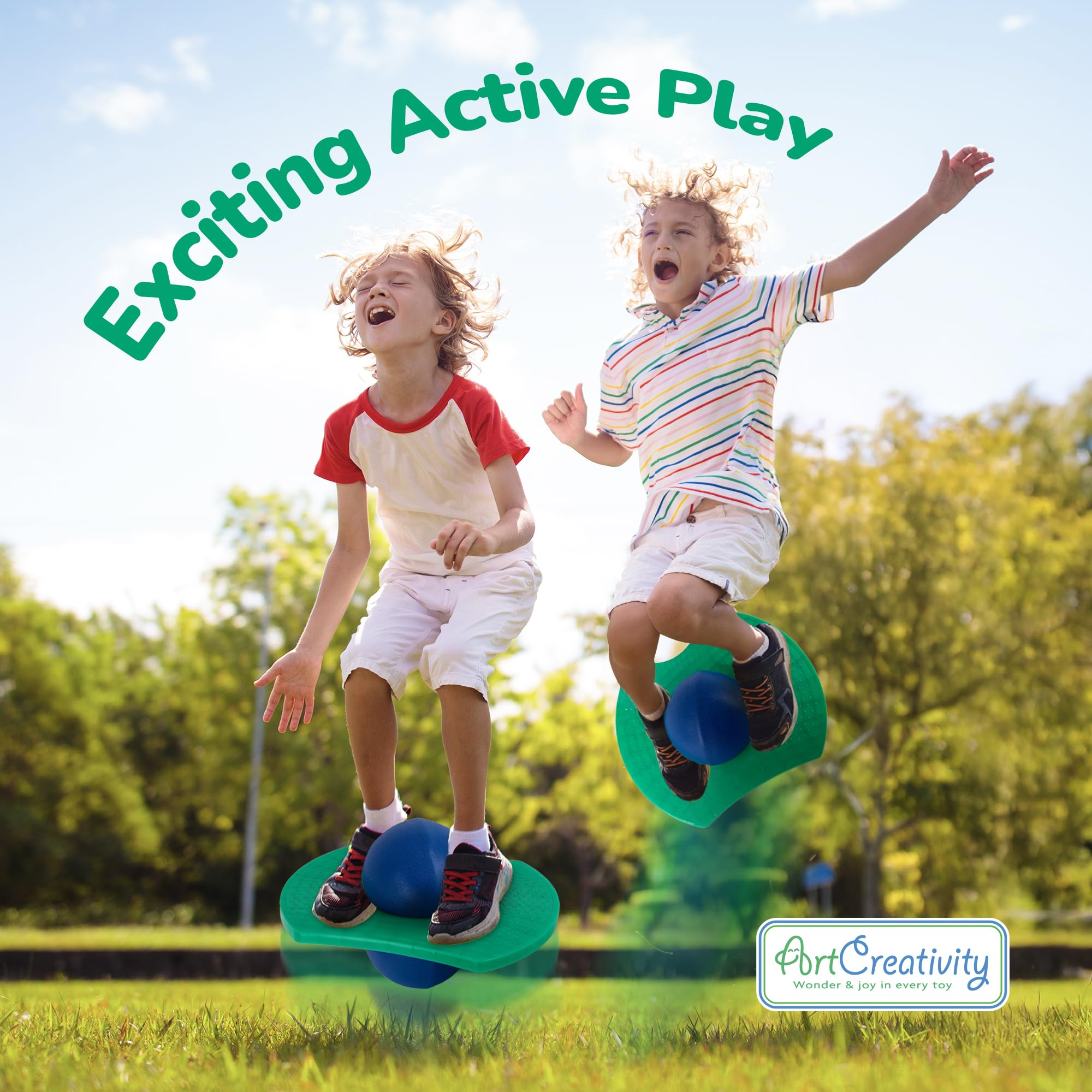 ArtCreativity Pogo Ball for Kids (Up to 175 lb) - Inflatable Balance Bounce Board with Pump and Durable Textured Jumping Board - Pogo Ball Toy Pogo Jumper - Outdoor Birthday Gifts for Boys and Girls