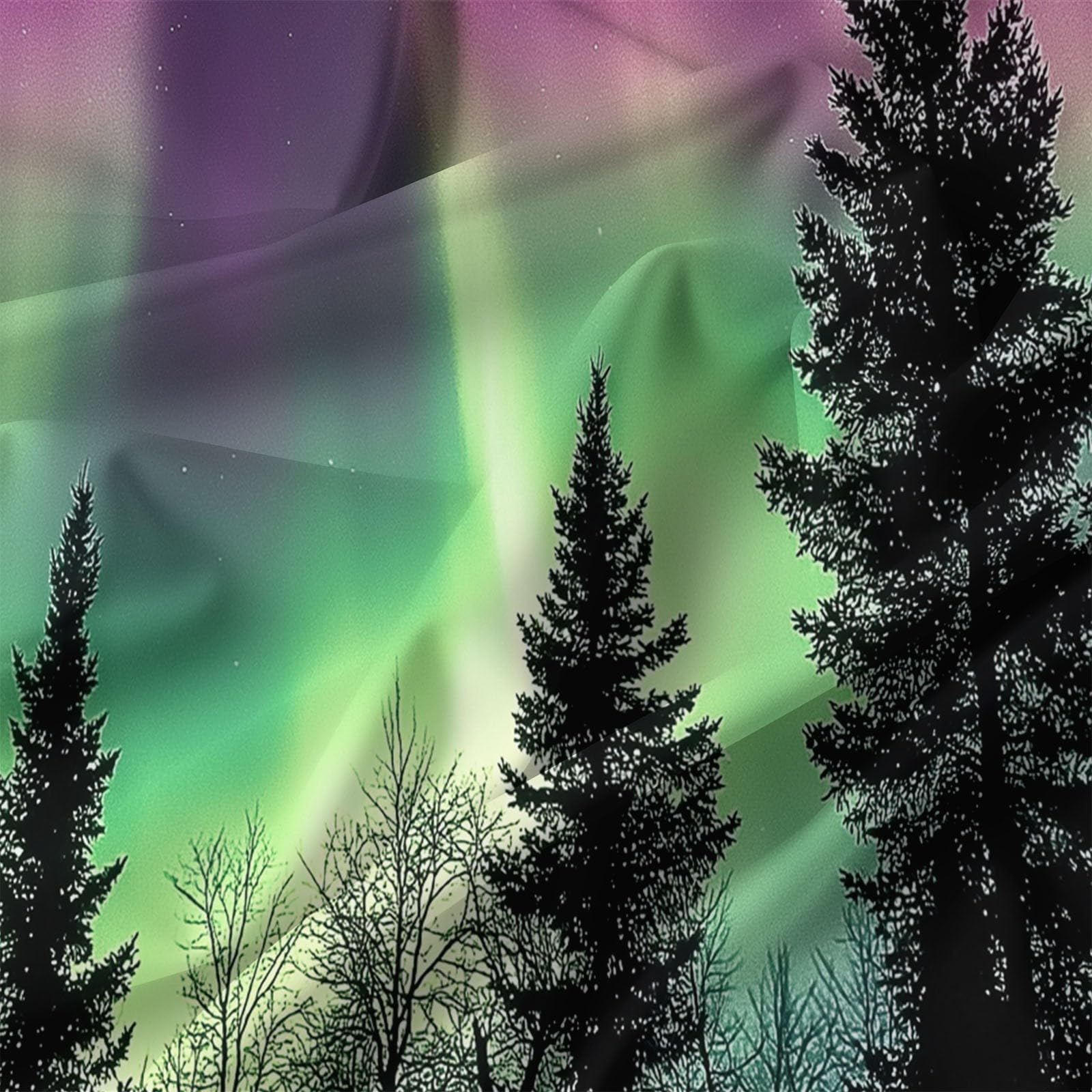 Dunkelblau Bettwäsche Set, Naturlandschaft Nordlichter Bäume Bettwäsche-Sets Weich Atmungsaktiv mit Reißverschluss Enthält 1 Bettbezug 155 x 220 cm und 2 Kissenbezüge 80x80 cm