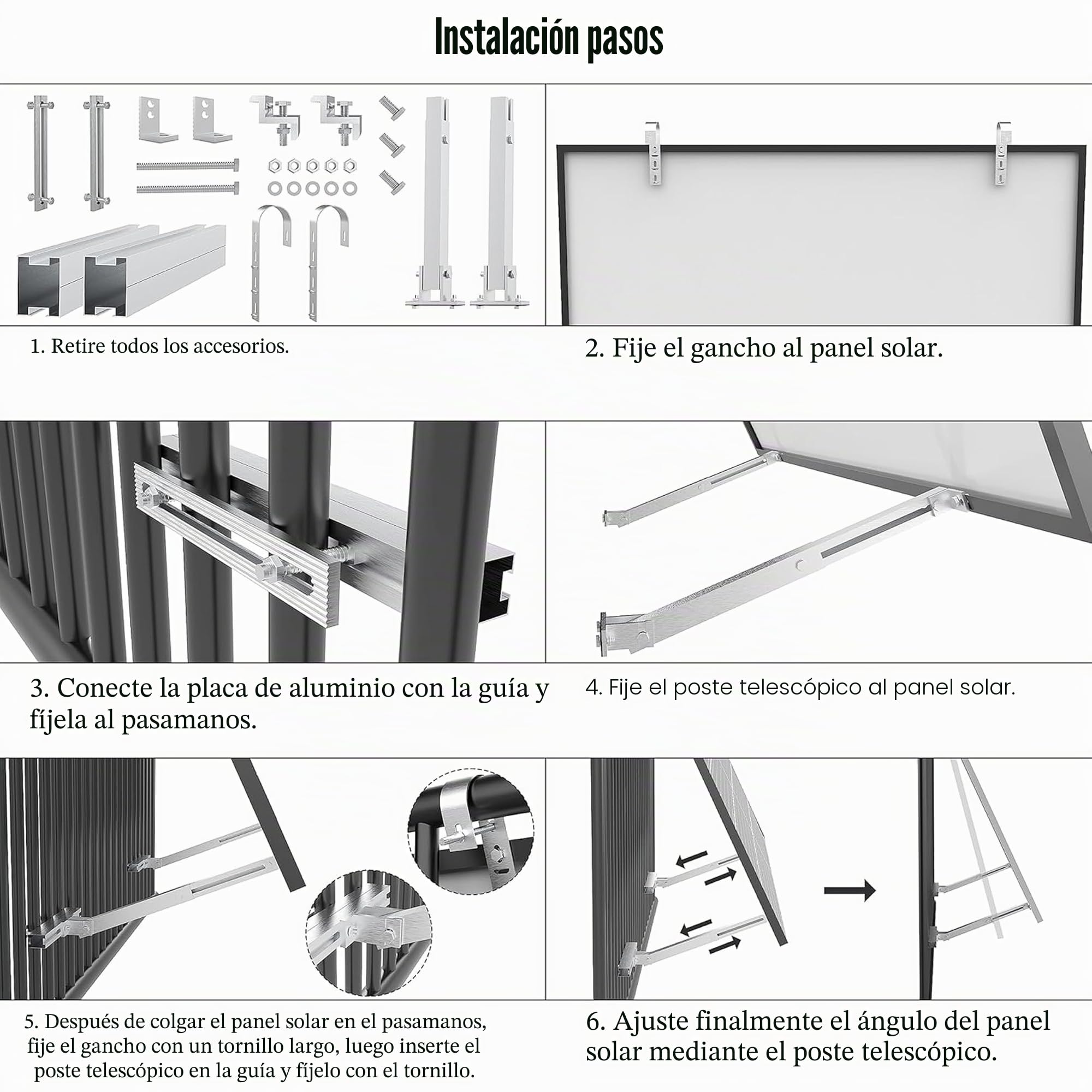 LEICKE Soporte de mini central eléctrica de balcón para todos los módulos solares | Soporte de panel solar de aleación de aluminio robusto | Soporte de panel solar de barandilla de mini central