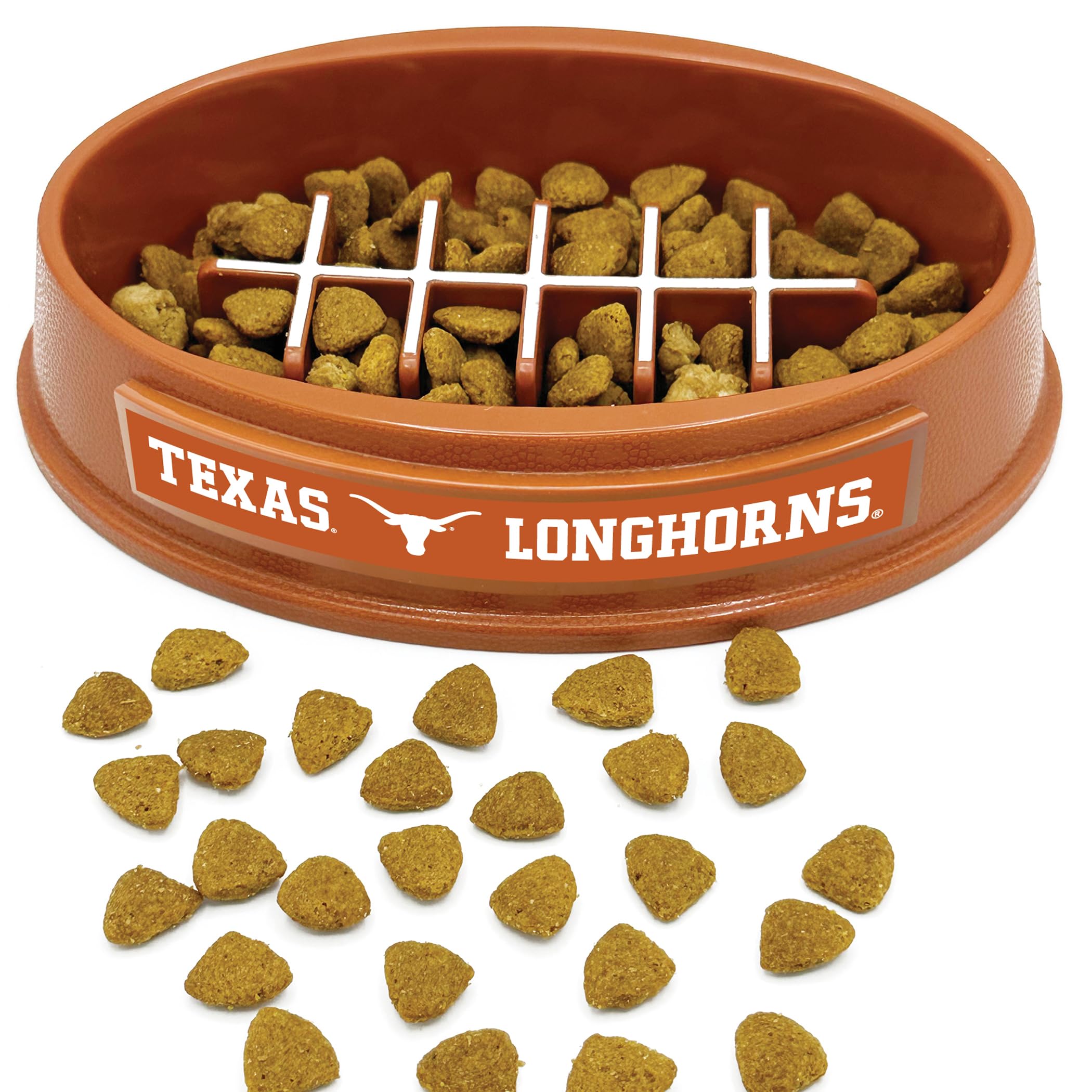 NCAA Super-Bowl - Texas Longhorns Slow Feeder Dog Bowl. Football Design Slow Feeding Cat Bowl for Healthy Digestion. Non-Slip Pet Bowl for Large &