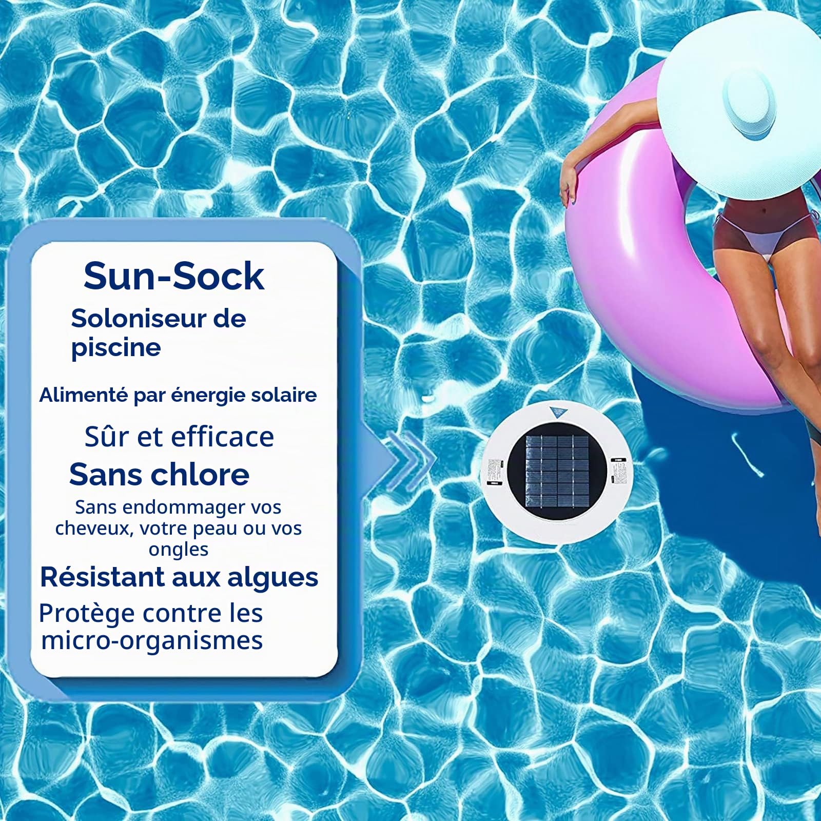 Ioniseur Solaire de Piscine - Haute capacité, 85% de Chlore en Moins, Tue Les algues, Anode en cuivre Plus Durable, 25% d'ions en Plus, Garde la Piscine Plus Propre, jusqu'à 22 000 Gal