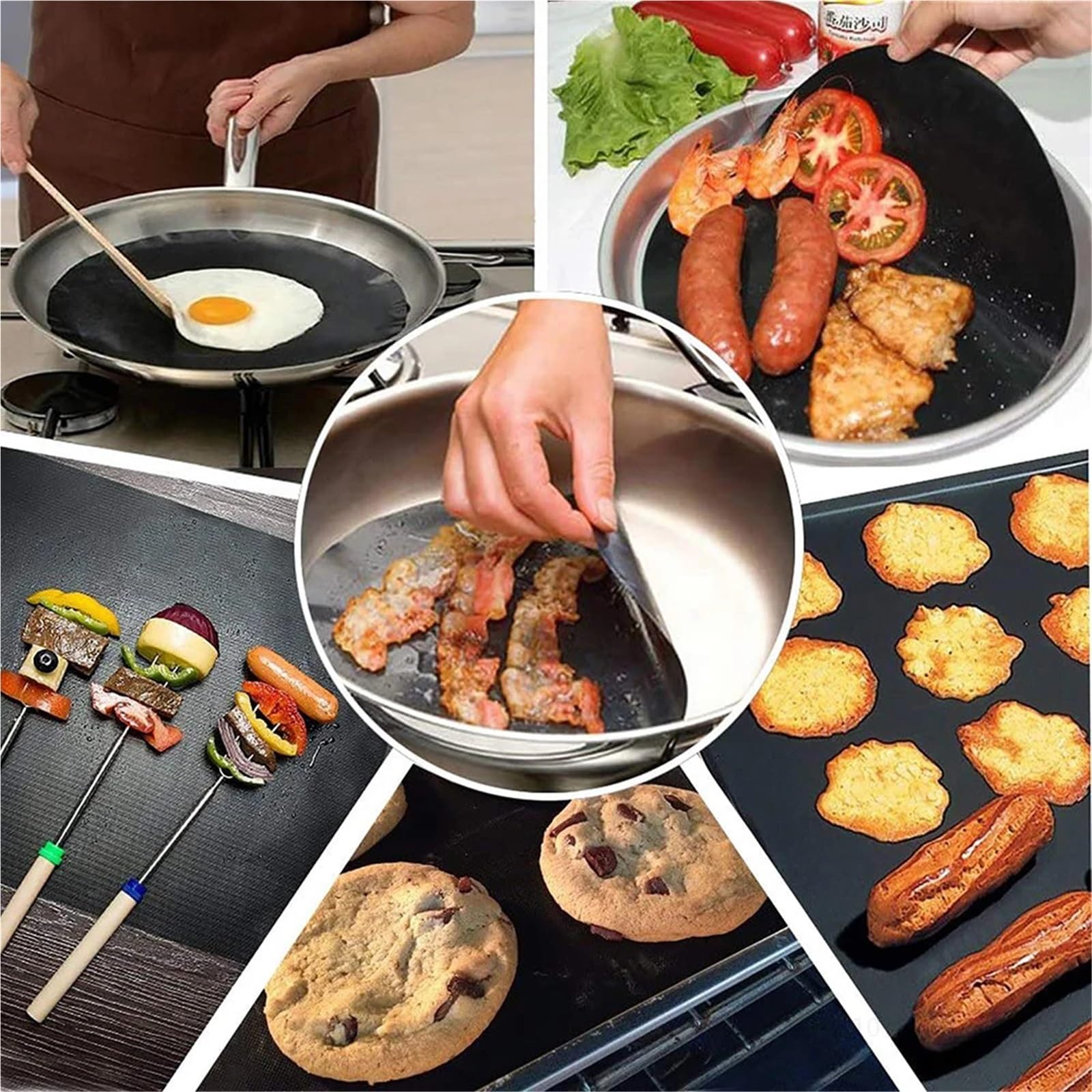Ofenmatte 3 Stück Grillmatte, antihaftbeschichtet, Grilleinlagen, Backofen-Grill-Grill-Einlage, wiederverwendbar, auf jede Größe zuschneidbar
