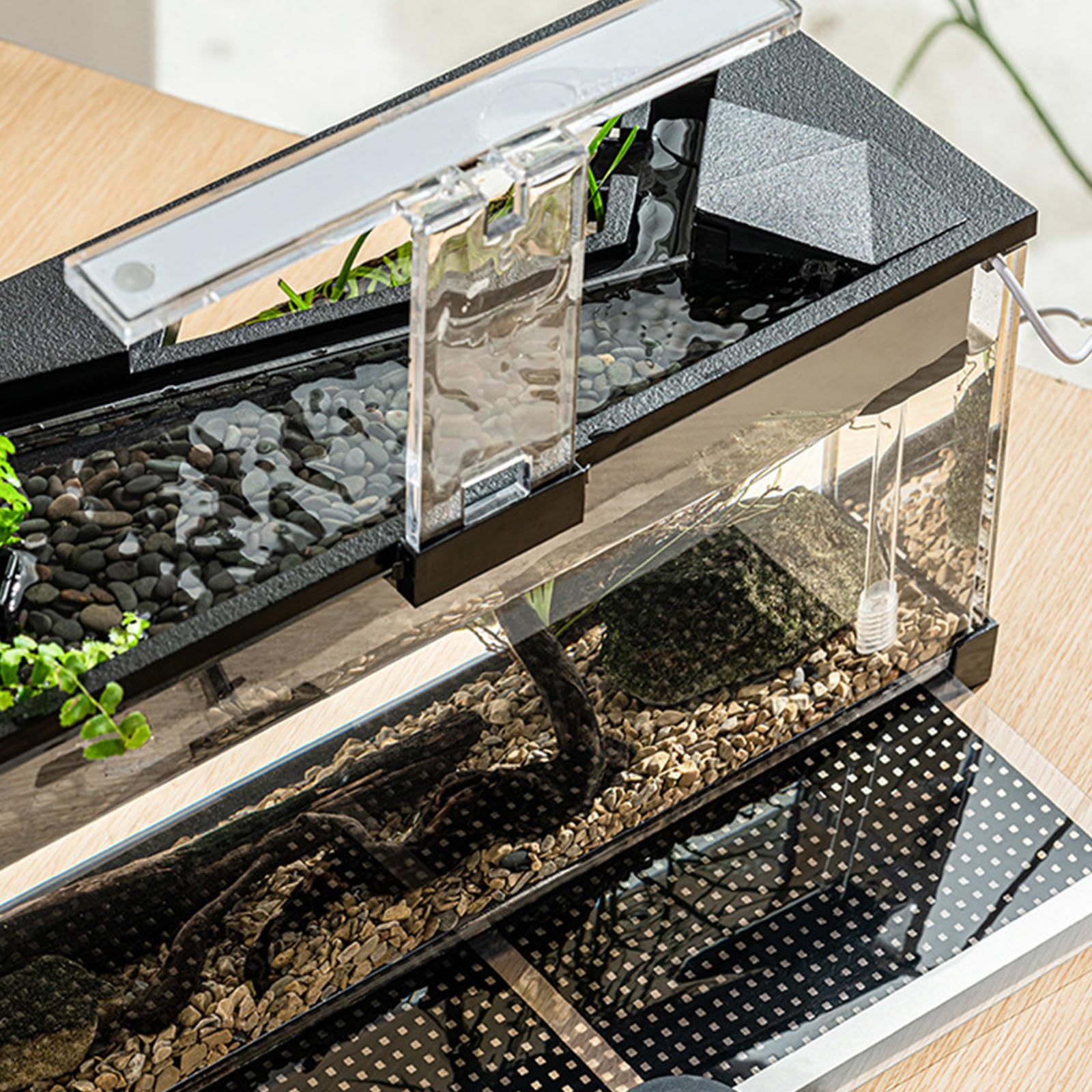 Acuario de escritorio acrílico compacto con bombas integradas, almohadilla de calefacción LED para ecosistema de peces, acuario acrílico compacto con bombas integradas