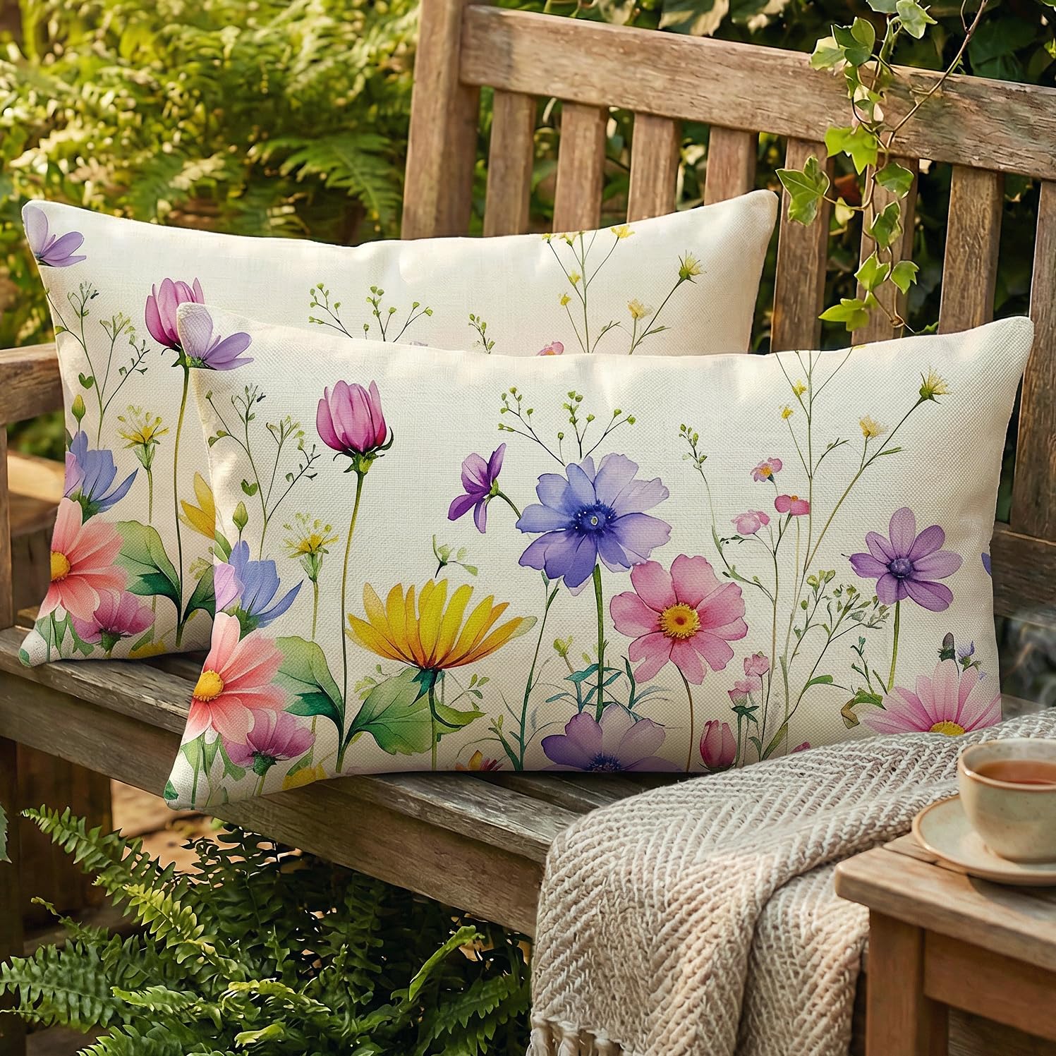 JANGYUHH 2er Set Outdoor Kissen 30x50 cm Kissenbezug Wetterf