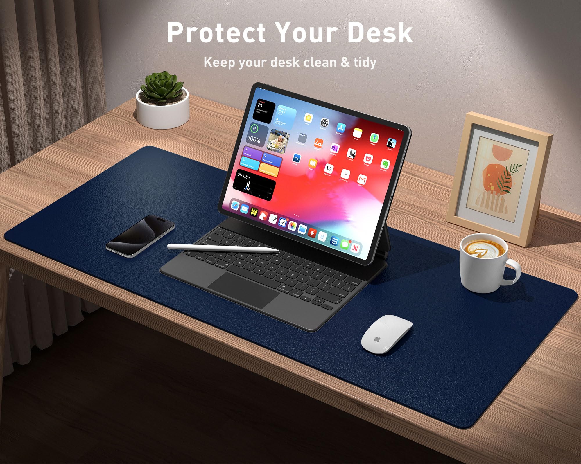 Aothia Leather Desk Pad Protector, Mouse Pad, Office Desk Mat, Non-Slip PU Leather Desk Blotter, Laptop Desk Pad, Waterproof Desk Writing Pad for Office and Home(Dark Blue,31.5" x 15.7") — Amazon image 3