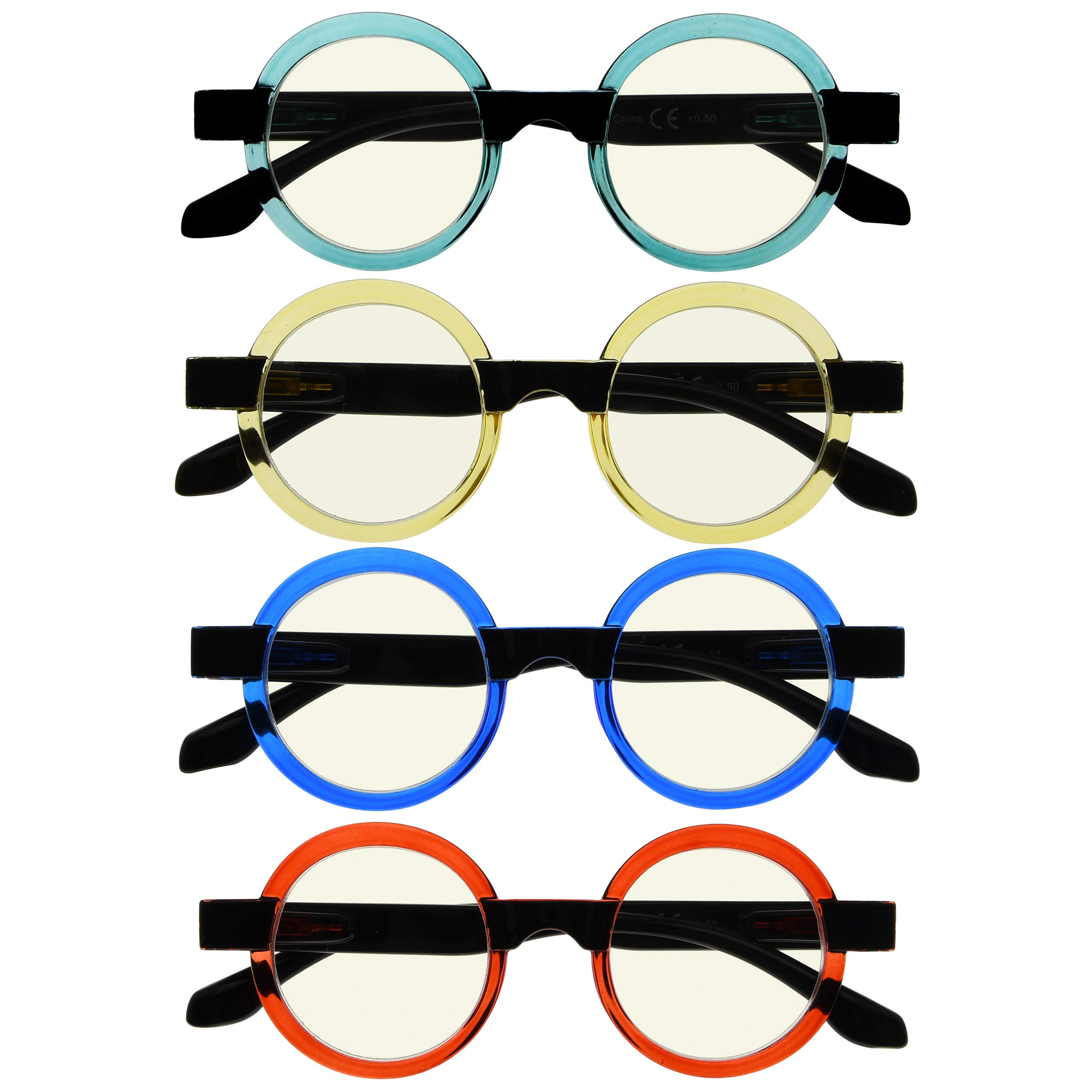 Gr8Sight4-Pack Round Reading Glasses Blue Light Blocking Glasses Readers Women
