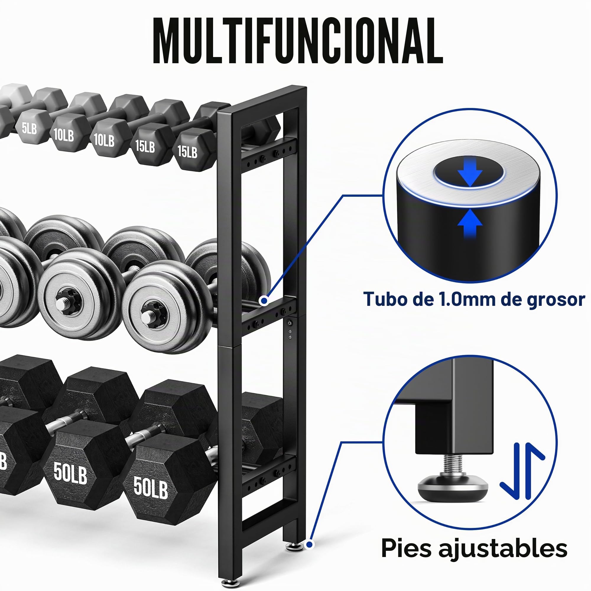 Soporte para mancuernas de 3 niveles/4 niveles, Rack de pesas para gimnasio en casa