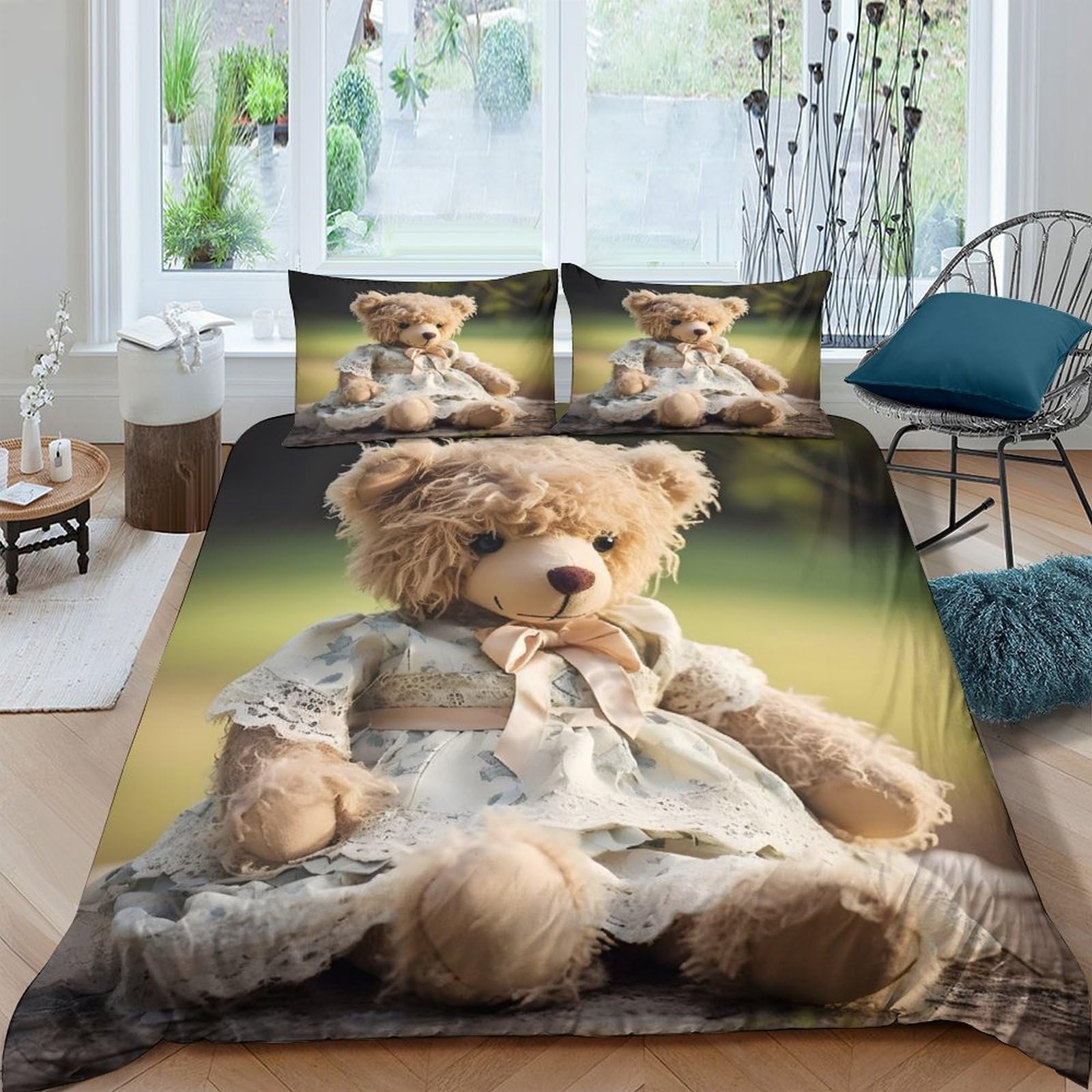 Ctjqhvkz Style-10 3D Printed Teddy Bear Fitted Sheet Microfiber Soft Cozy Vintage Doll Bed Cover For Bedroom Guest Mattress Protection Decor Single（135X200cm）