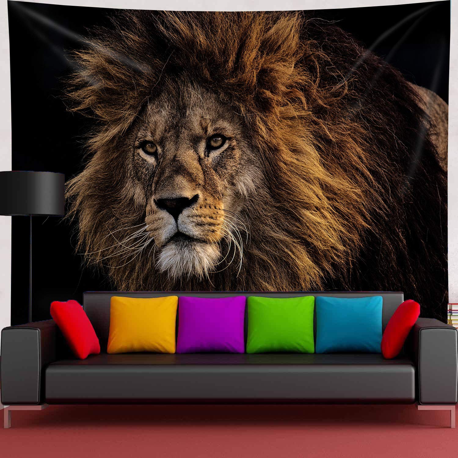 Simsant African Lion King Tapestry, Wild Animal Tapestry, Lion Tapestry for Bedroom Living Room Decor, 80x60in, GTXYSI419