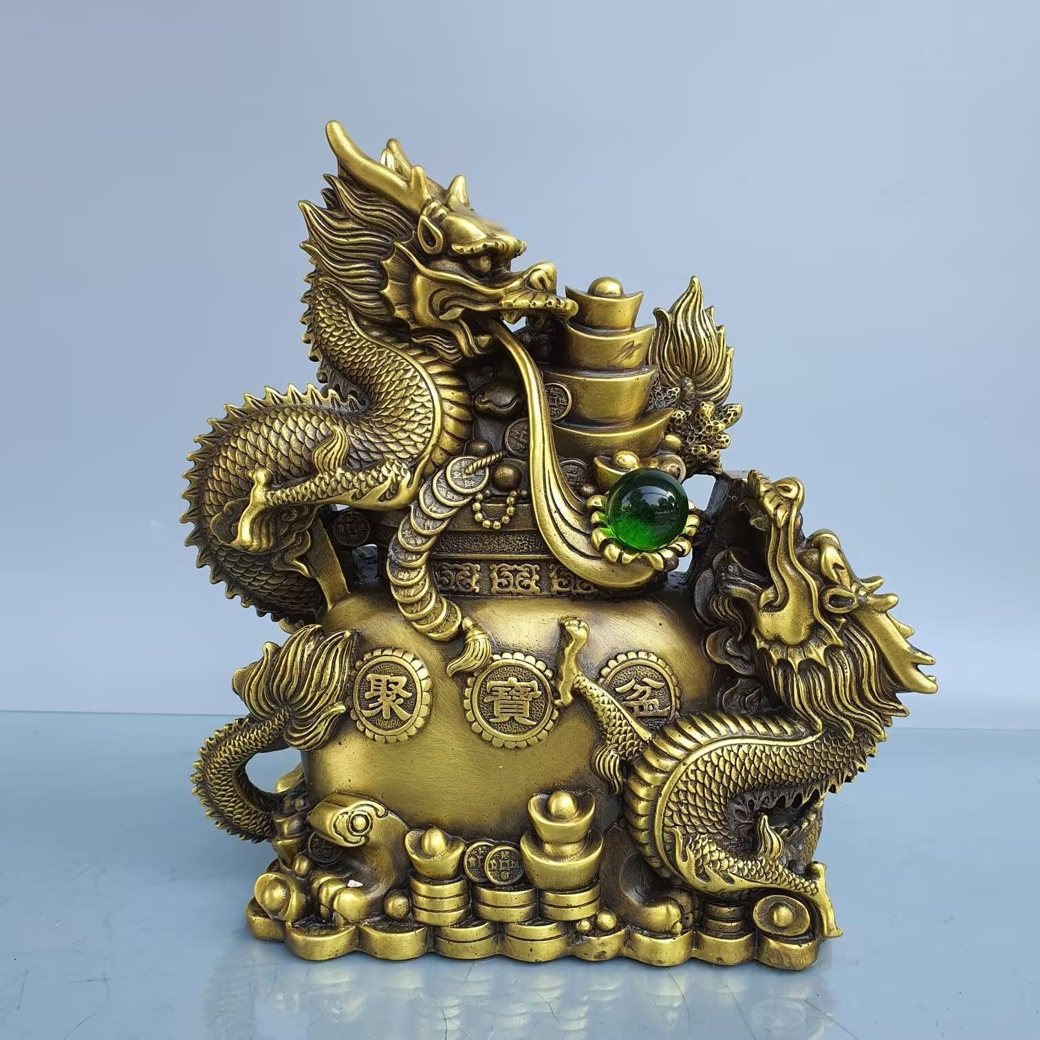 GLETSF Chinese Brass Loong Sculpture Pure Copper Feng Shui Dragon Statue Home OfficeDesktop Bringing Good Luck Decor 4.3 * 1.4 * 5.5IN 1.2LB,34#-23.2 * 5.9 * 13IN 17.2LB
