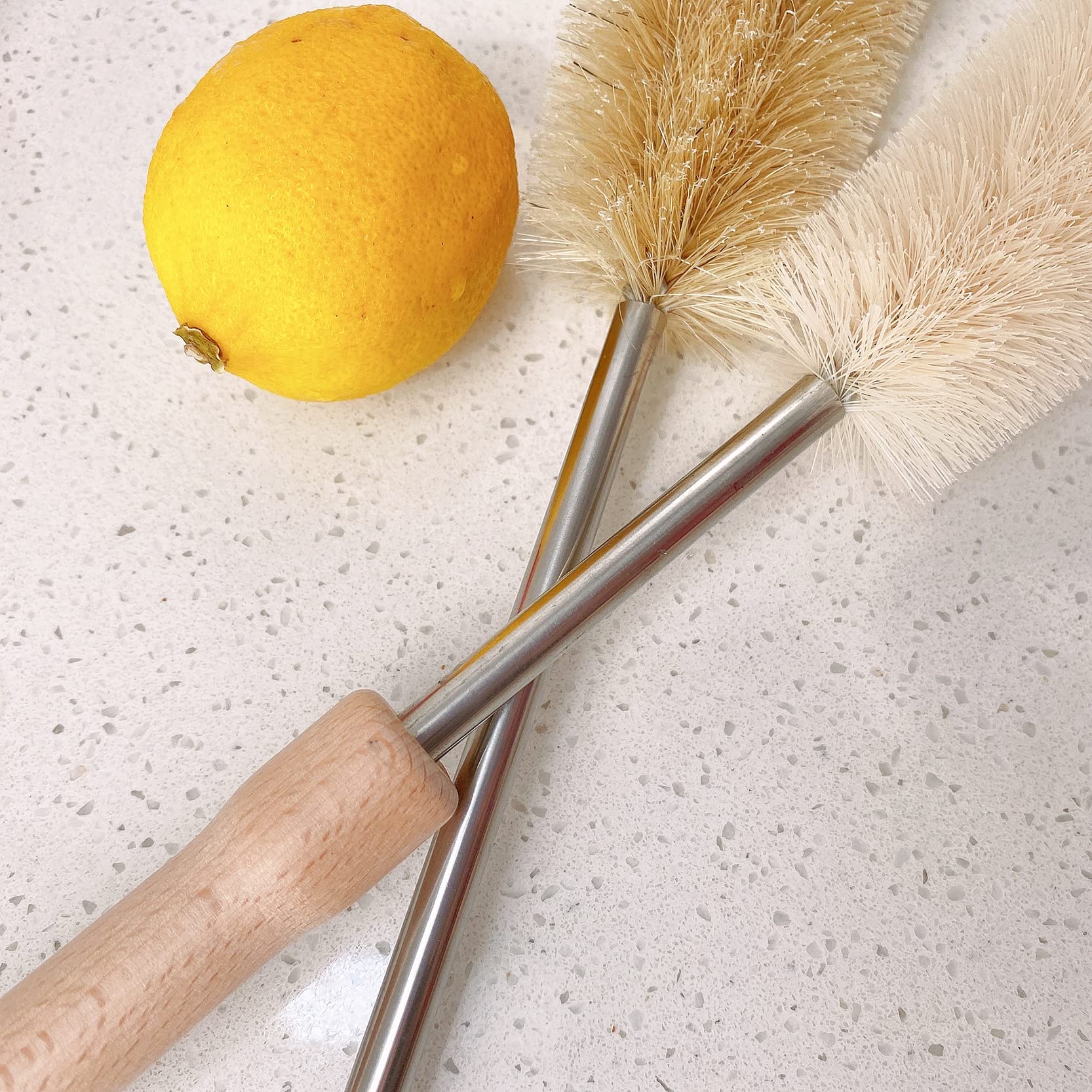 UPTALY 2 pcs Extra Long Bottle Brushes (19 inch), with Beech Wood Handle, Natural Cleaning Brush Set, Bristle Washing Brush with Bendable Head, for Long Narrow Neck Bottles, Tall Bottles, Big Vessels