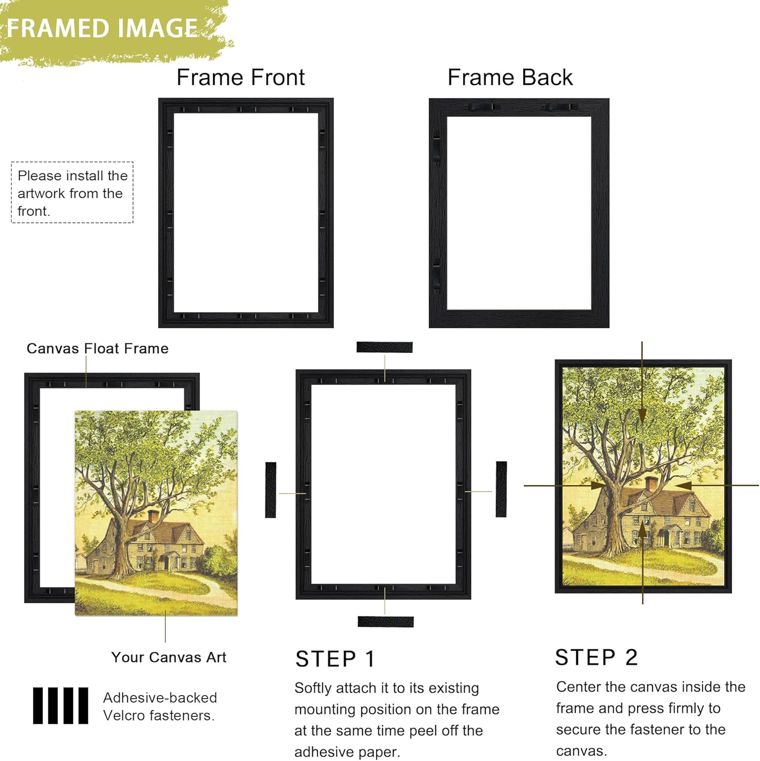 abtgt 18x24 canvas floating frame with 0.9" deep, black floater frame for canvas paintings with adhesive, vertical or horizontal wall art frame for prints oil painting diamond decor, 1 pack. black 18x24