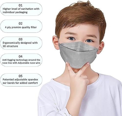 Miniatura 2 de akgk Mascarillas para niños, 50 unidades, color gris, para niños y niñas, mascarillas desechables de 4 capas