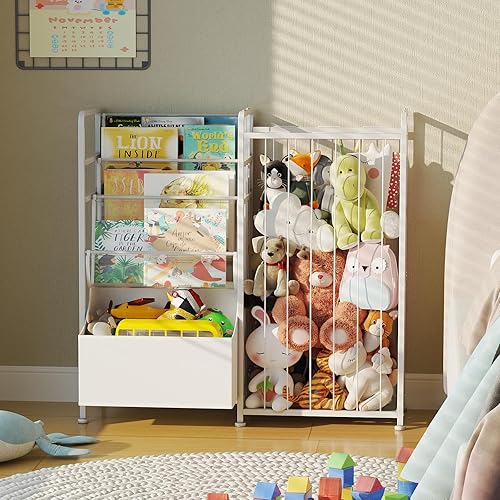 Miniatura 7 de BBLIKE Estantería para niños y almacenamiento de animales de peluche, estantes multifuncionales para libros de guardería con caja de juguetes de
