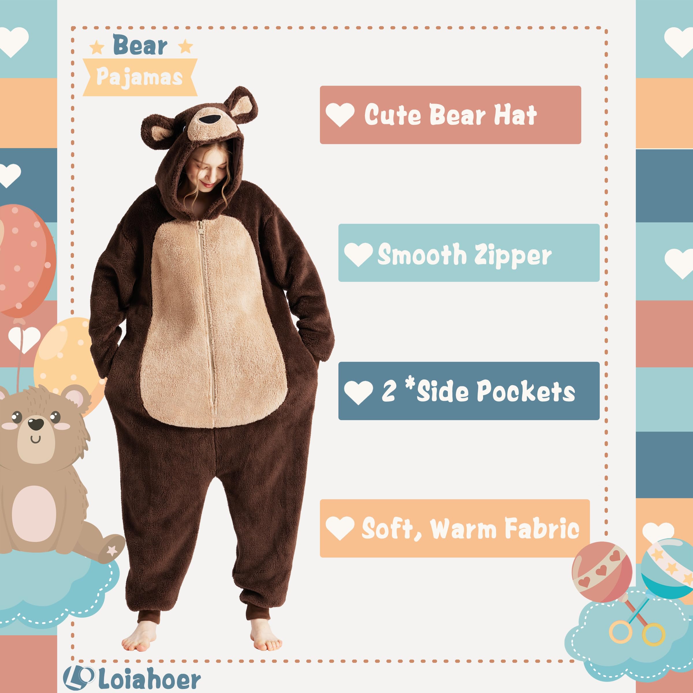 Loiahoer Peludo Disfraz de Oso Pijama, Oso Disfraces de Carnaval y Halloween, Shu Velveteen Pijama de Animales Novedosos Unisex Adultos Familia y Parejas
