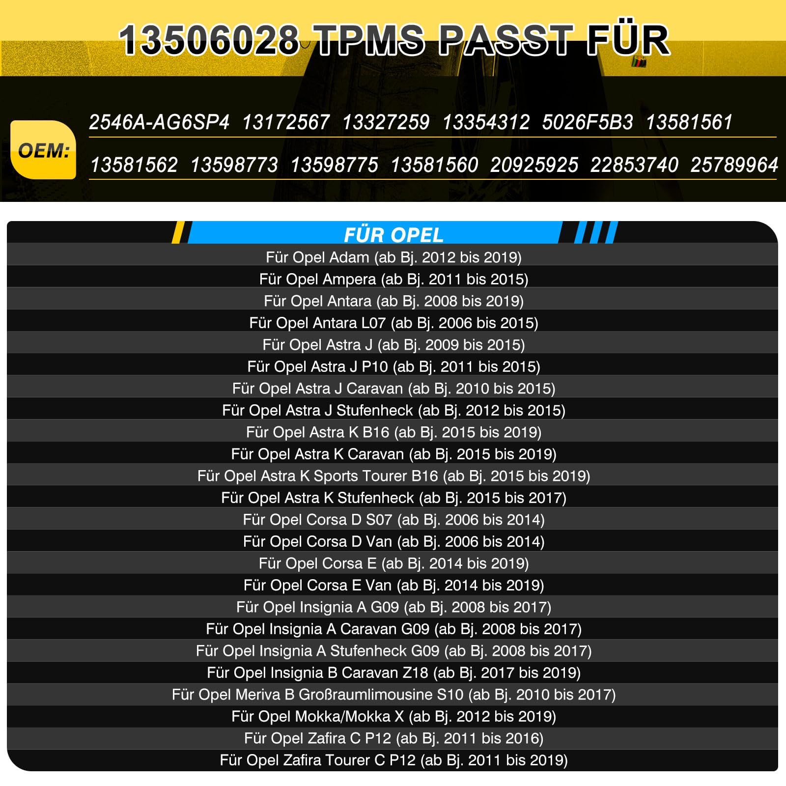 Lot de 4 capteurs de pression des pneus TPMS RDKS 433 MHz pour Opel Antara Corsa Insignia Meriva Mokka Zafira Capteur TPMS 13506028 13594222