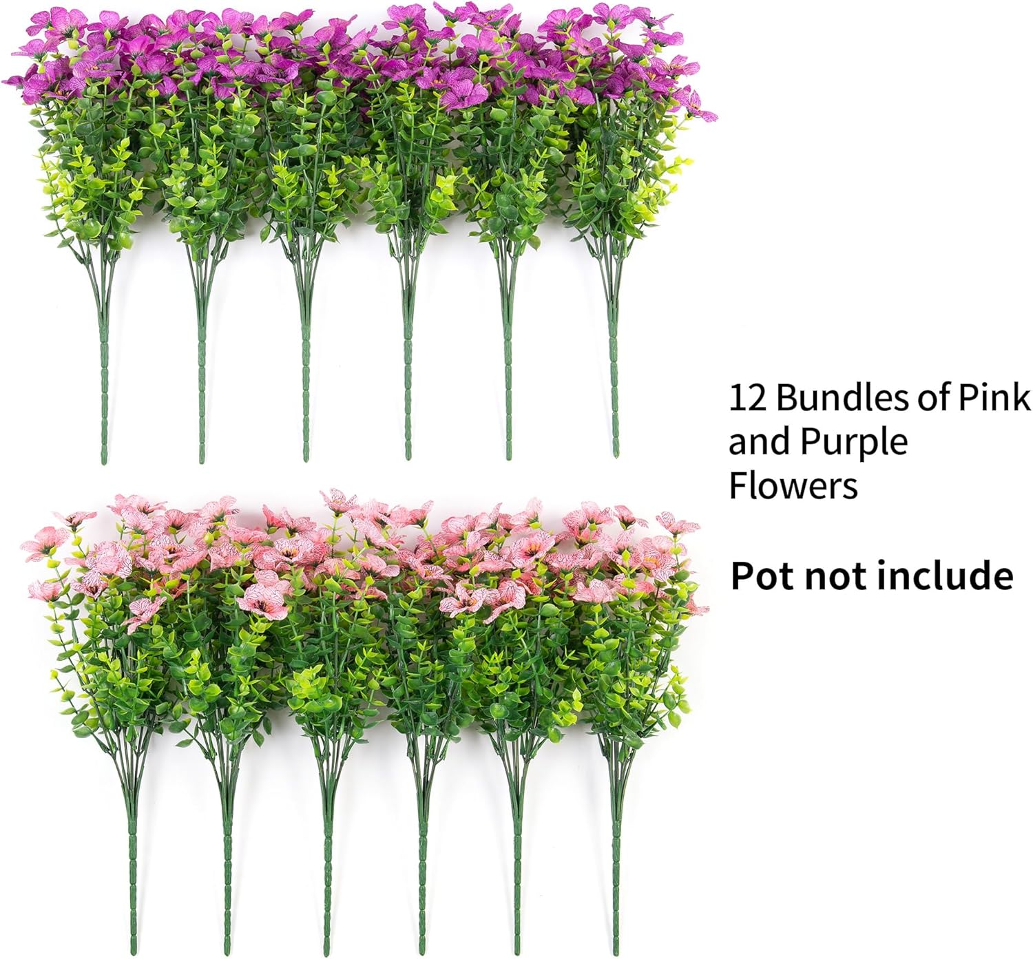 Artificial Fake Plants Flowers for Outdoor Spring Decor, 12 Bundles Faux Silk Mums for Planter Pot Colorful UV Resistant Look Real for Front Door Porch Patio Outside Yard(Purple Pink) - Image 4